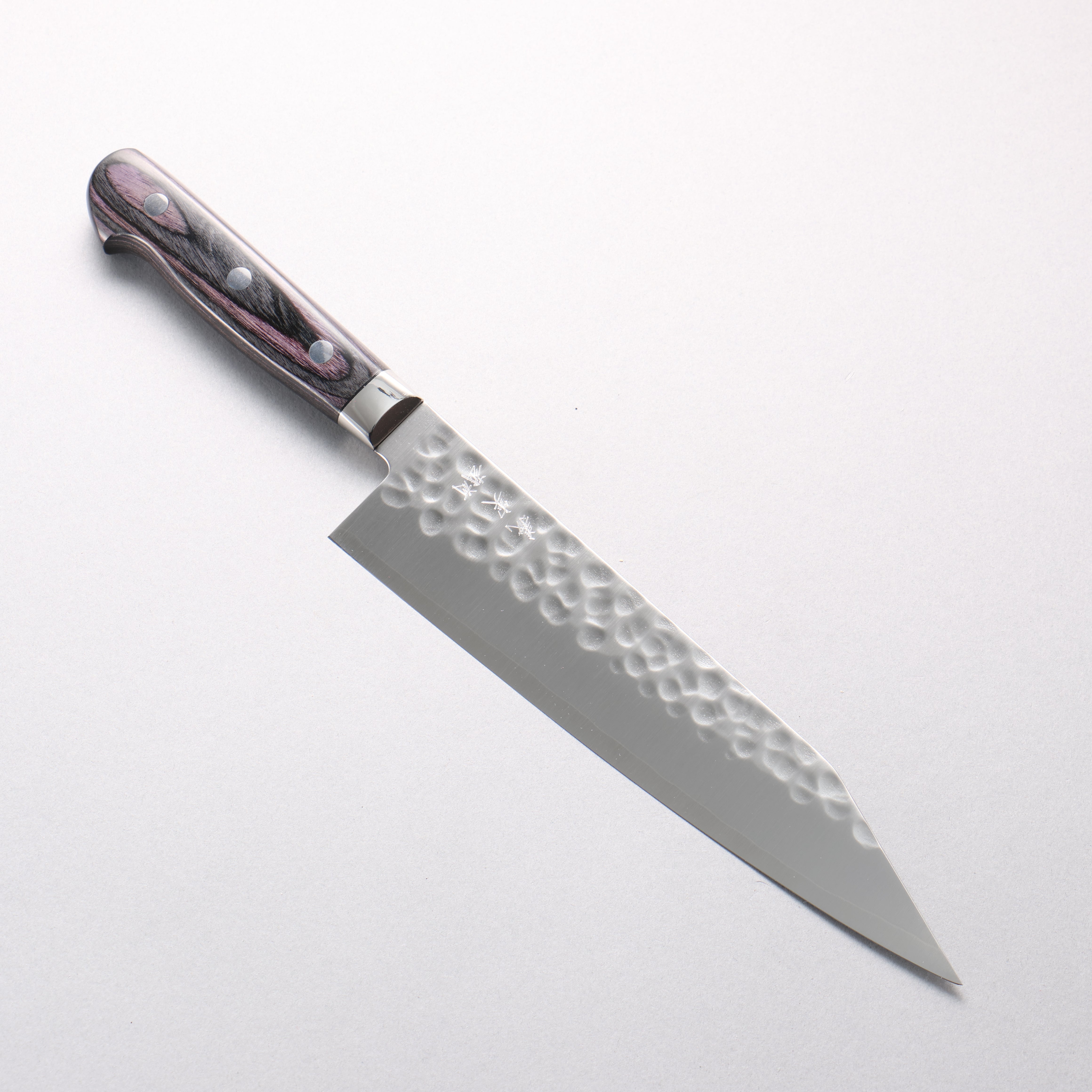 Yoshimi Kato SG2 Maru Hammered Migaki Kiritsuke Gyuto 210mm Purple & Black Pakkawood Handle - Seisuke Knife