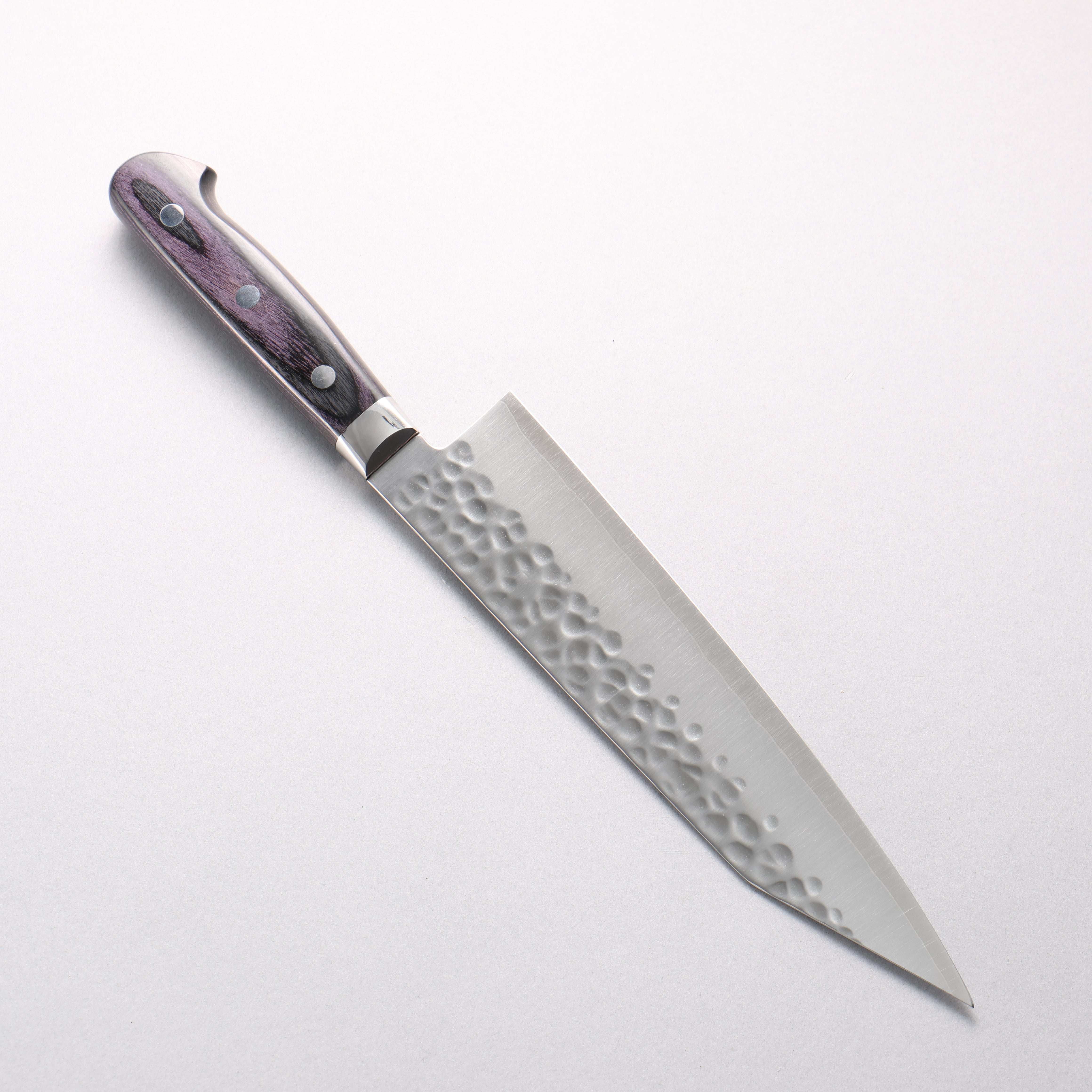 Yoshimi Kato SG2 Maru Hammered Migaki Kiritsuke Gyuto 210mm Purple & Black Pakkawood Handle - Seisuke Knife