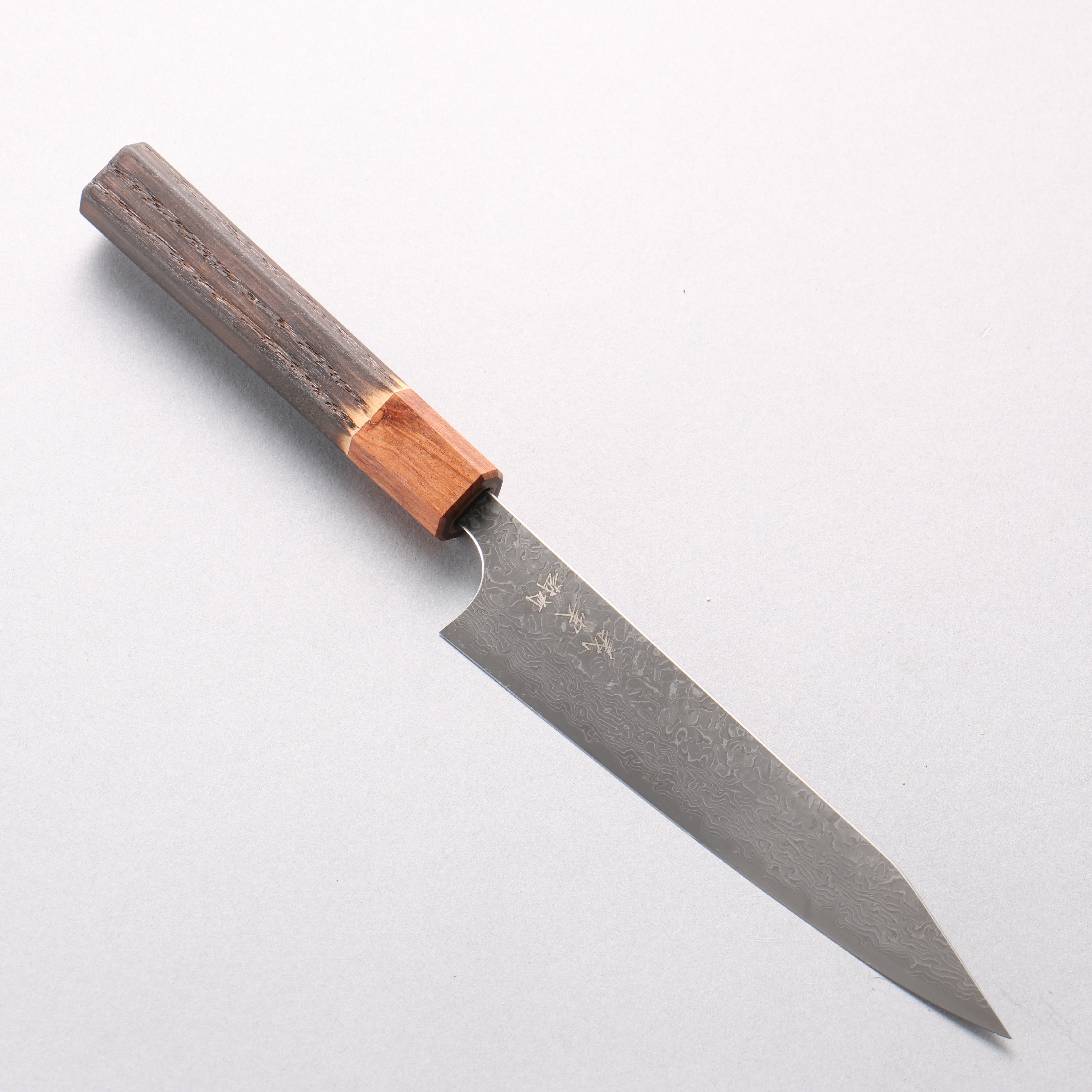 Yoshimi Kato VG10 Black Damascus Kiritsuke Petty-Utility 150mm Burnt Chestnut & Rosewood Handle - Seisuke Knife