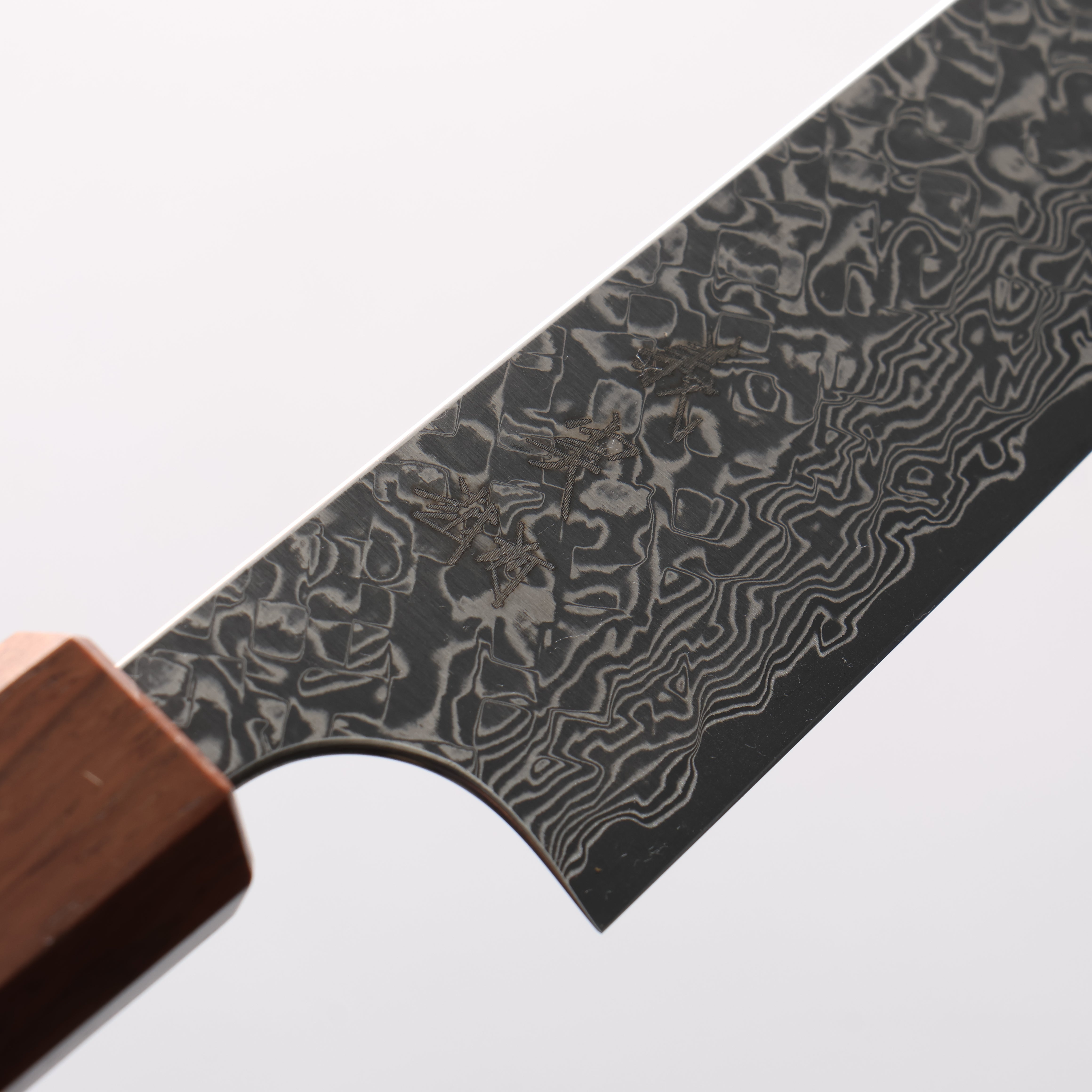 Yoshimi Kato VG10 Black Damascus Kiritsuke Petty-Utility 150mm Burnt Chestnut & Rosewood Handle - Seisuke Knife