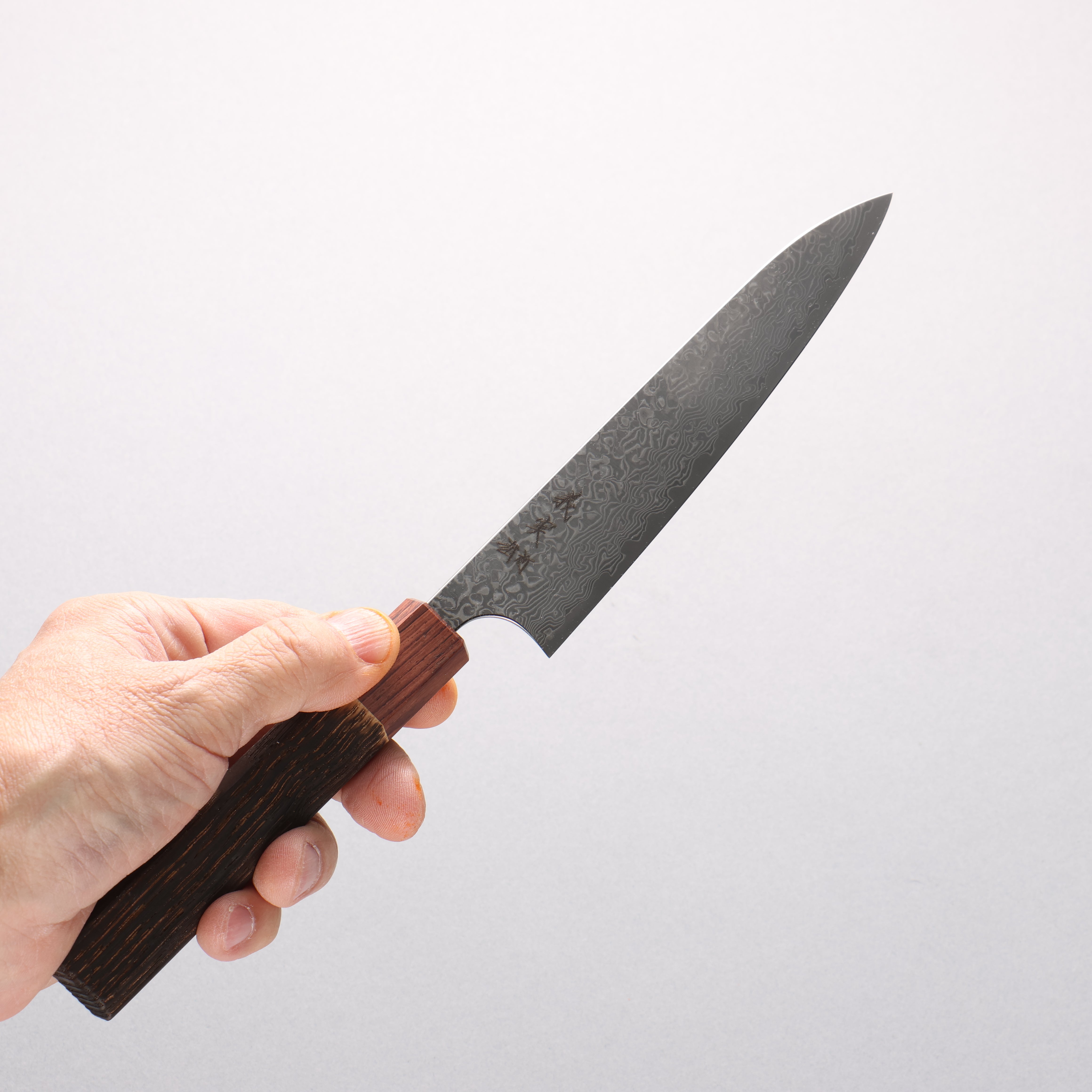 Yoshimi Kato VG10 Black Damascus Petty-Utility 150mm Burnt Chestnut & Shitan Handle - Seisuke Knife