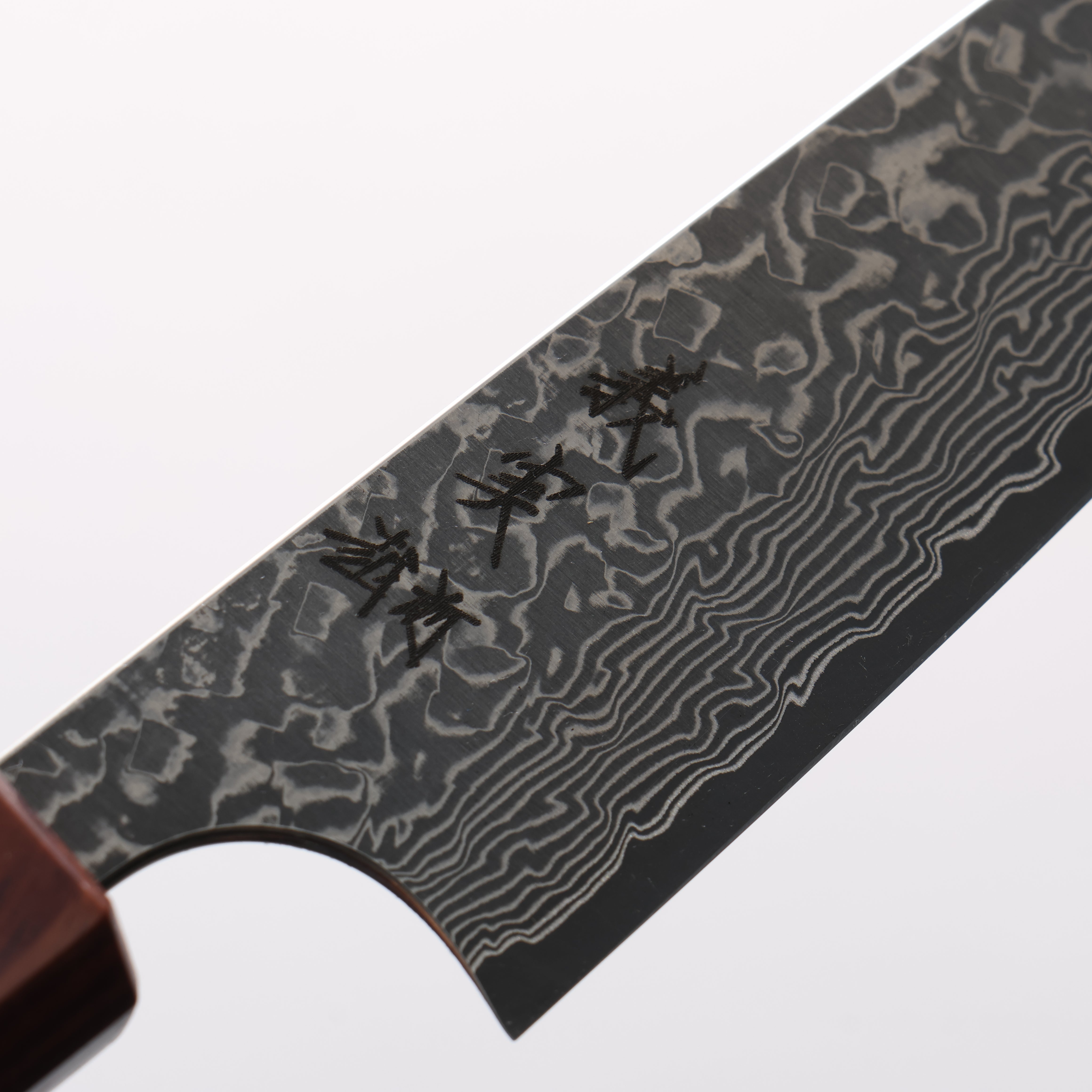 Yoshimi Kato VG10 Black Damascus Petty-Utility 120mm Burnt Chestnut & Shitan Handle - Seisuke Knife
