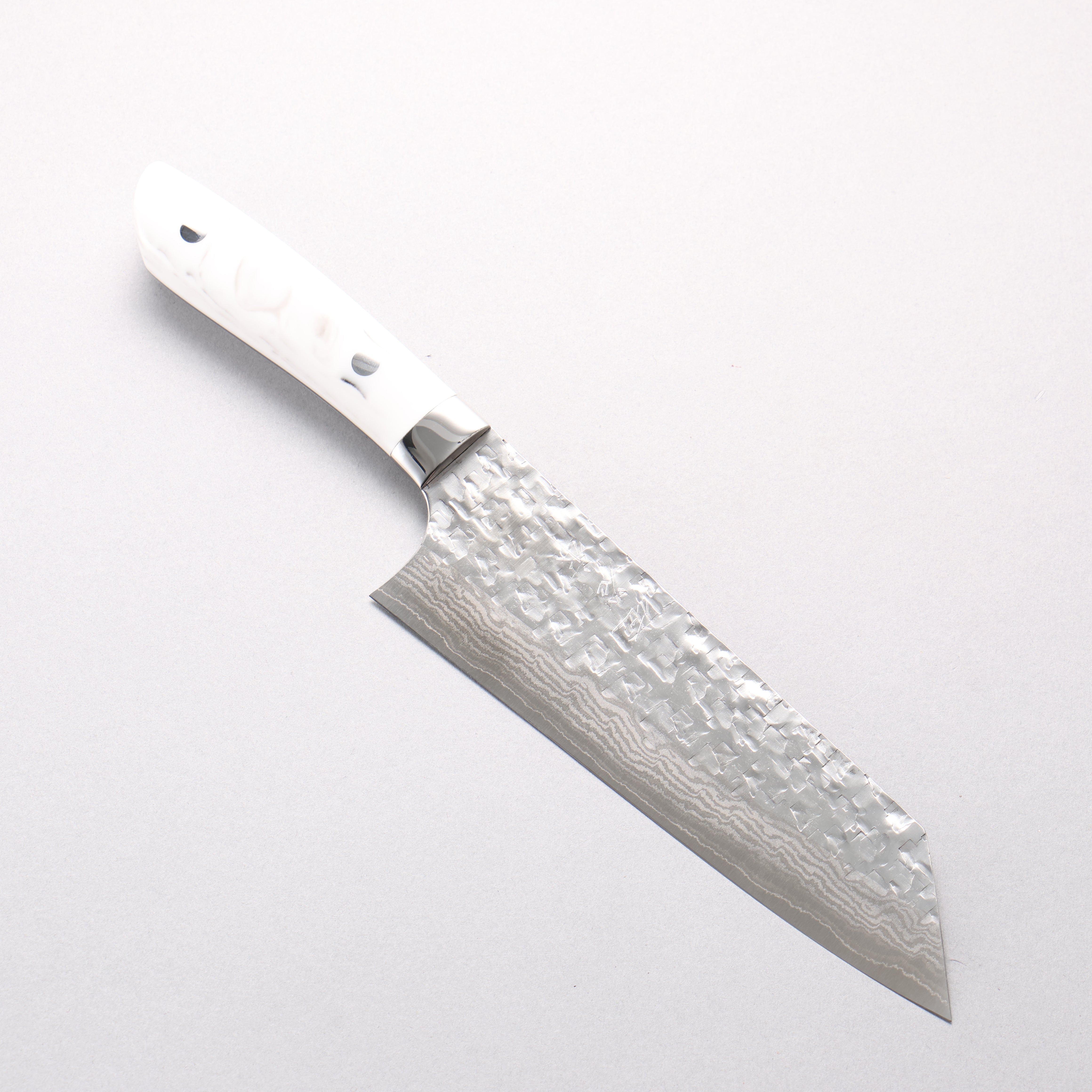 Takeshi Saji SRS13 Hammered Damascus Cross Bunka 180mm Cloud Pattern Corian Handle - Seisuke Knife