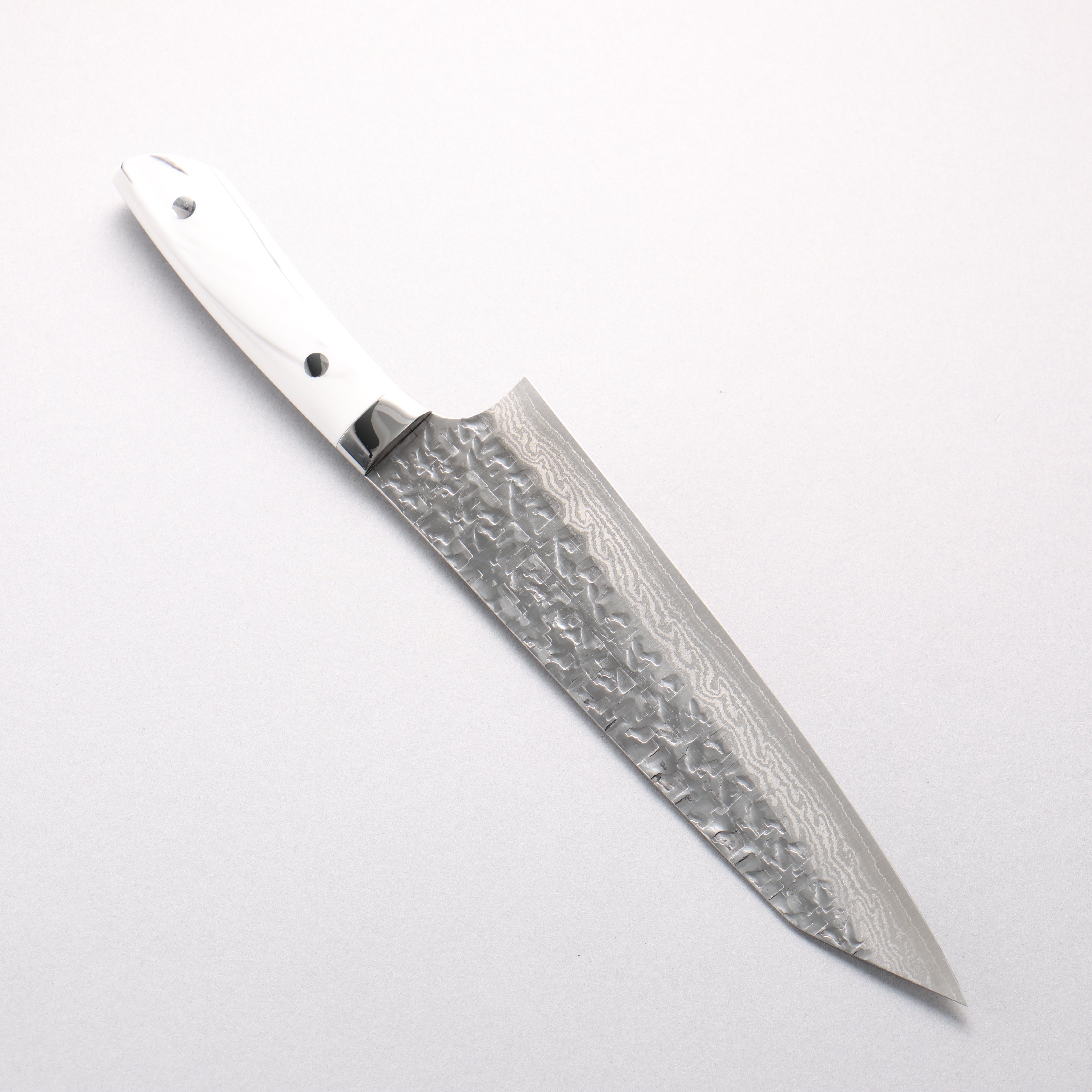 Takeshi Saji SRS13 Hammered Damascus Cross Kiritsuke Gyuto 210mm Cloud Pattern Corian Handle - Seisuke Knife