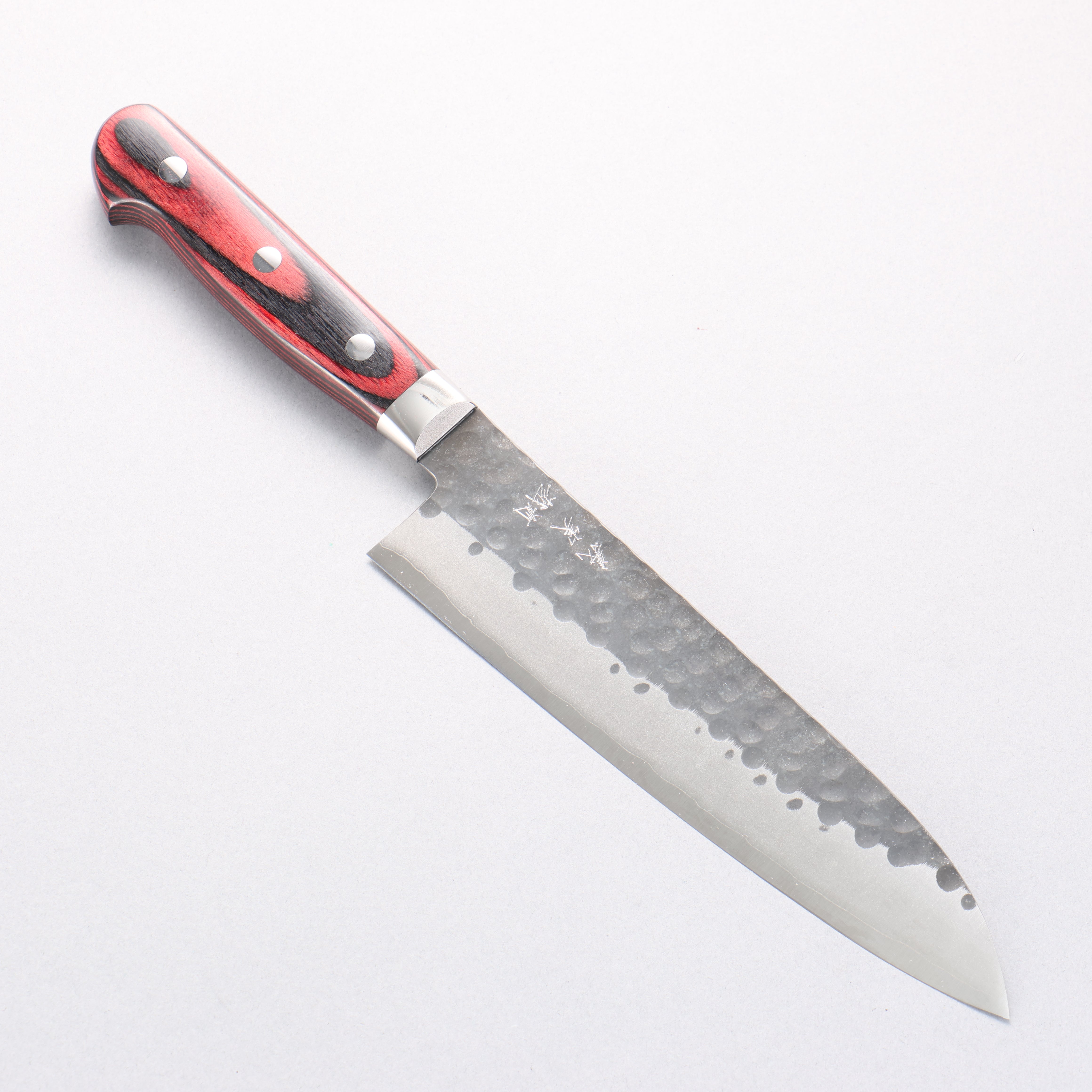 Yoshimi Kato Blue Super Kurouchi Hammered(Maru) Gyuto 180mm Red Pakka wood Handle - Seisuke Knife