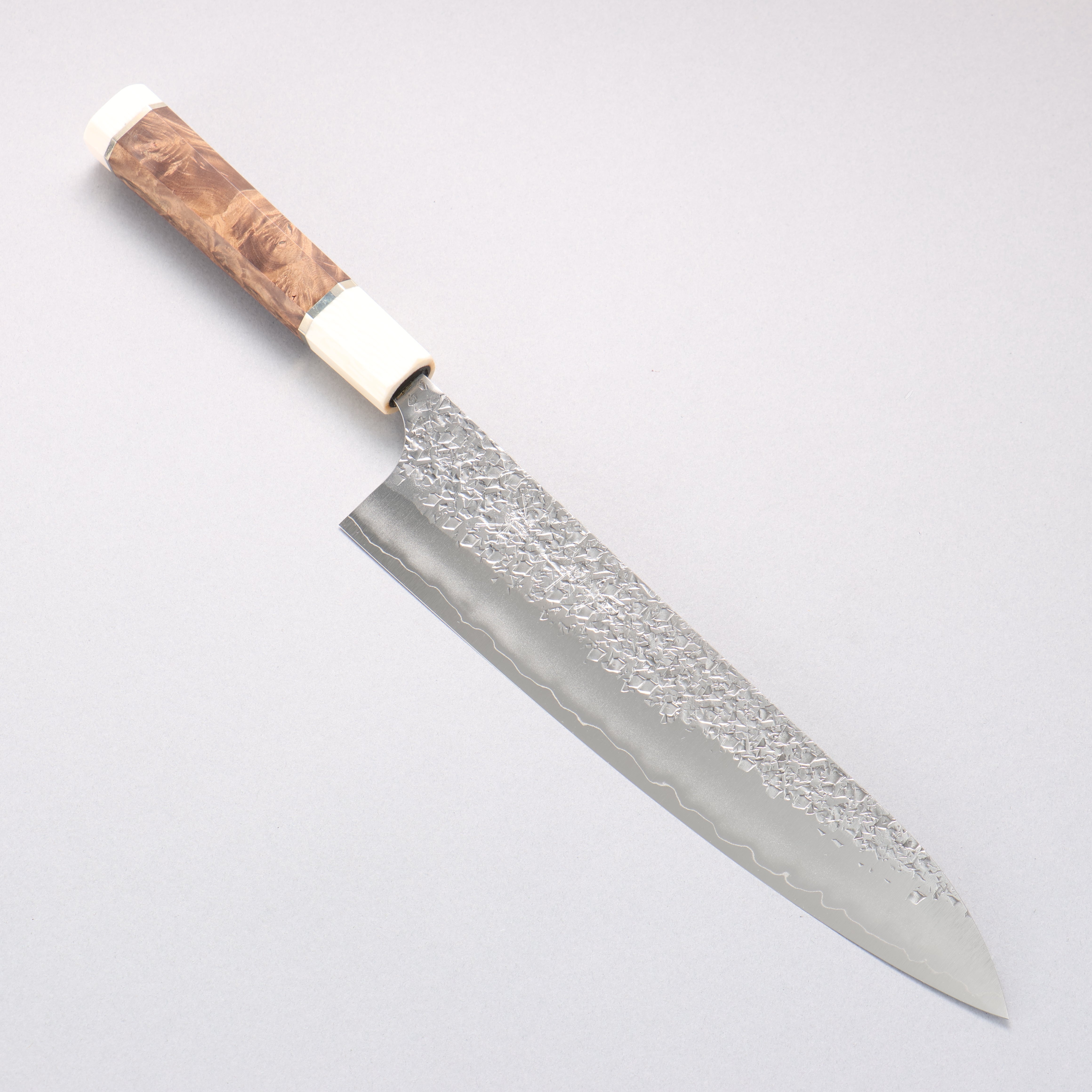 Yu Kurosaki Shizuku SG2 Hammered Gyuto 240mm Stabilized wood (Birch Burl) Handle - Seisuke Knife