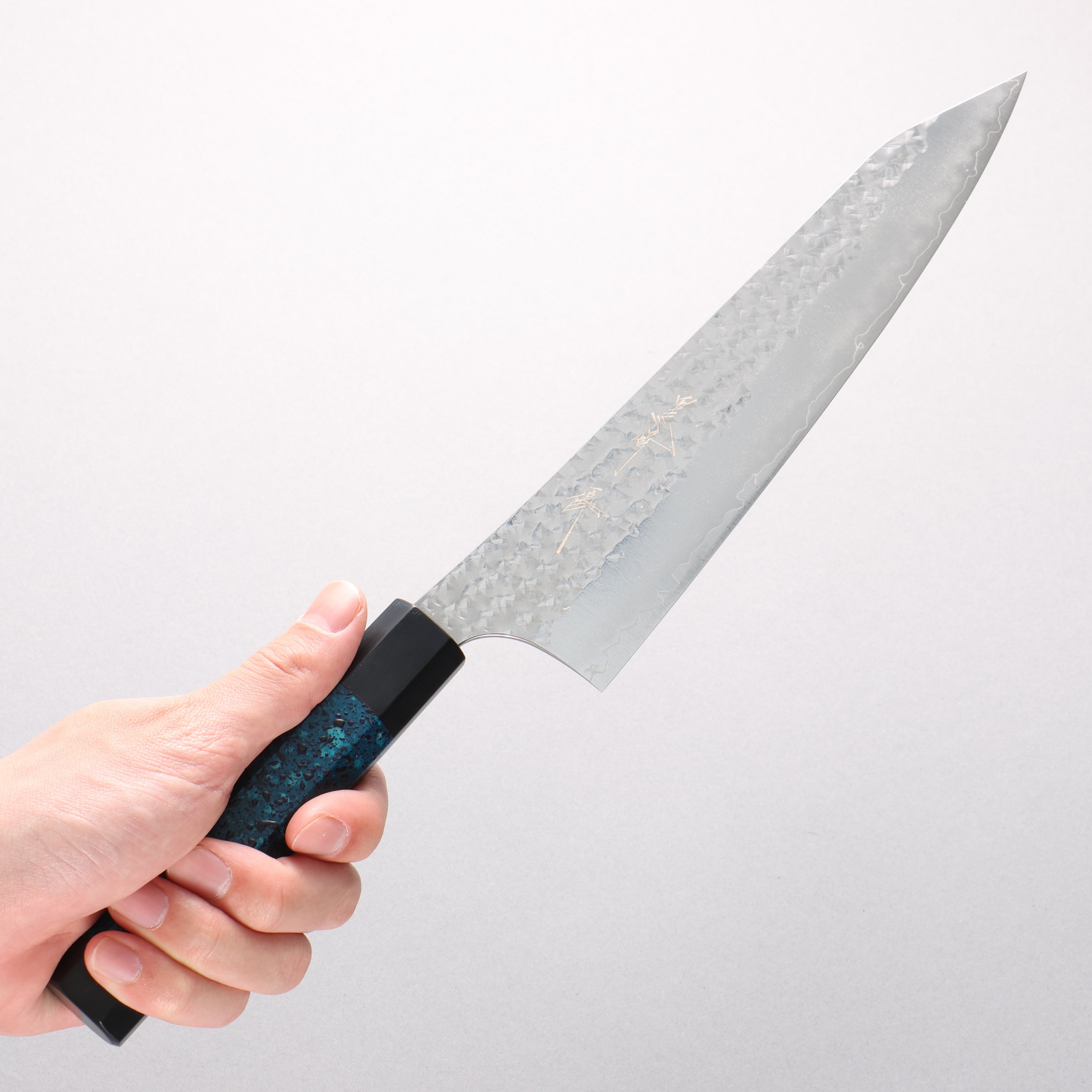 Yu Kurosaki Senko Ei Ai Tenmoku SG2 Hammered Gyuto 210mm Indigo Lacquered (Tenmoku) Handle with Sheath - Seisuke Knife