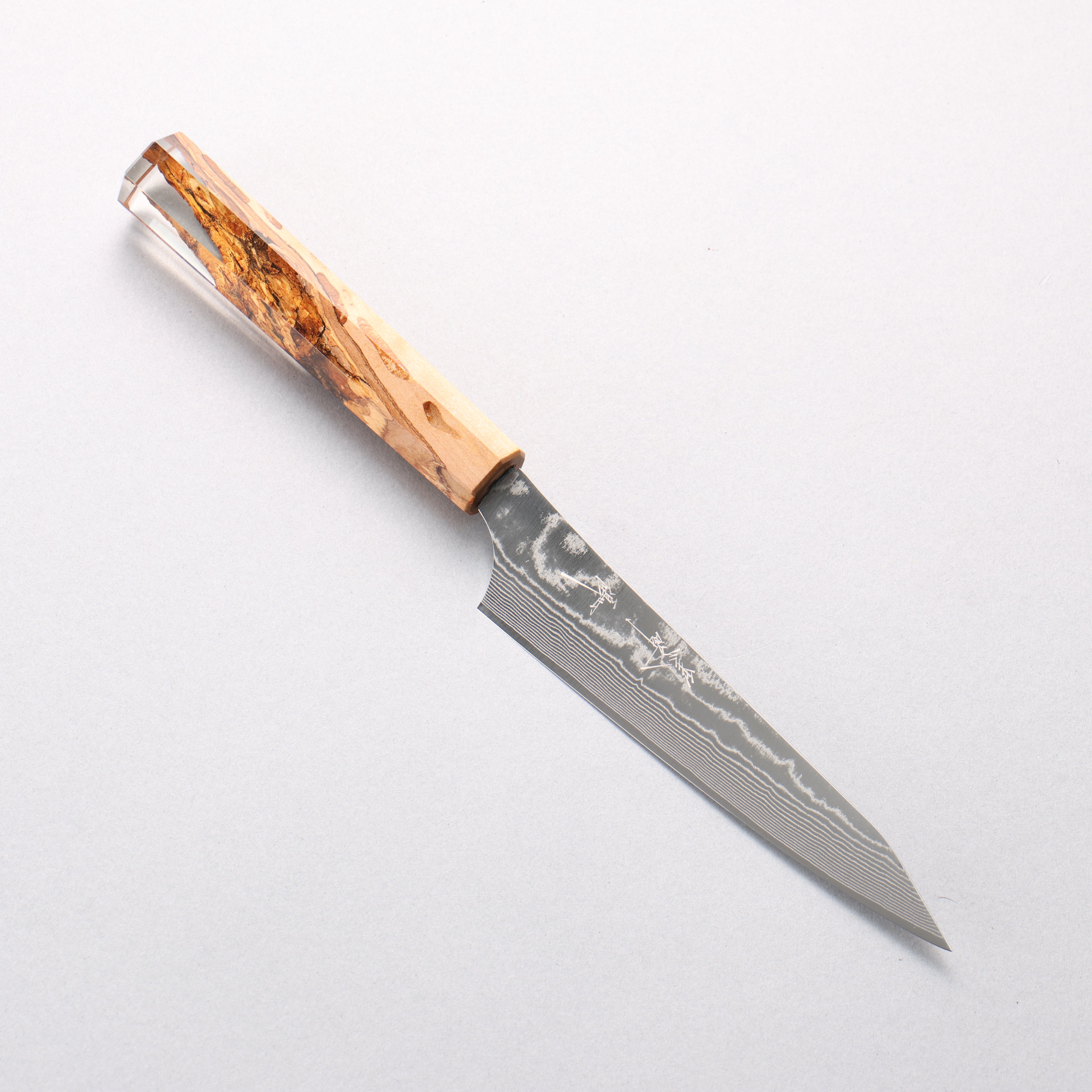 Yu Kurosaki Suiun SG2 Damascus Petty-Utility 130mm Olive Tree and Clear Resin Handle - Seisuke Knife