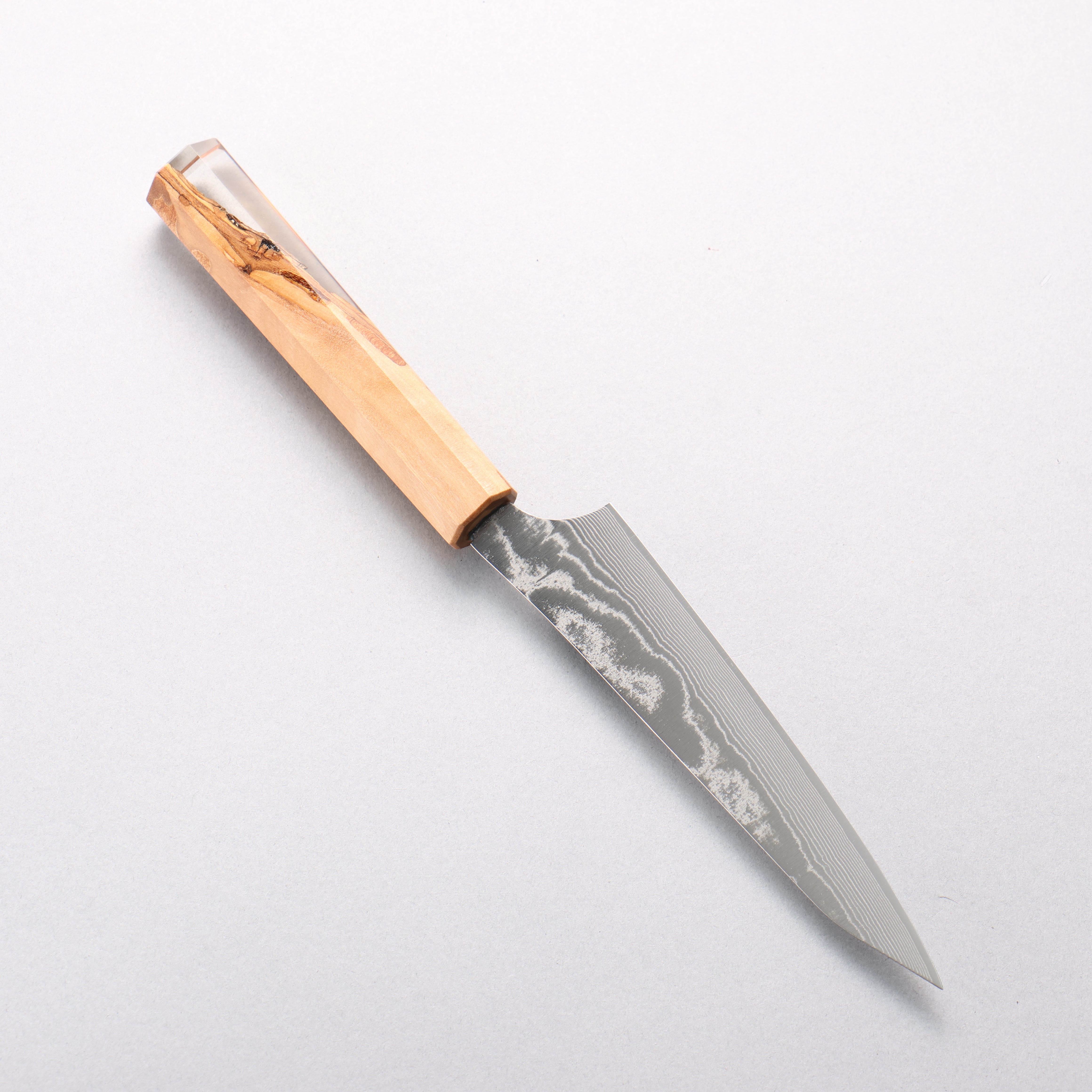 Yu Kurosaki Suiun SG2 Damascus Petty-Utility 130mm Olive Wood & Clear Resin Handle - Seisuke Knife