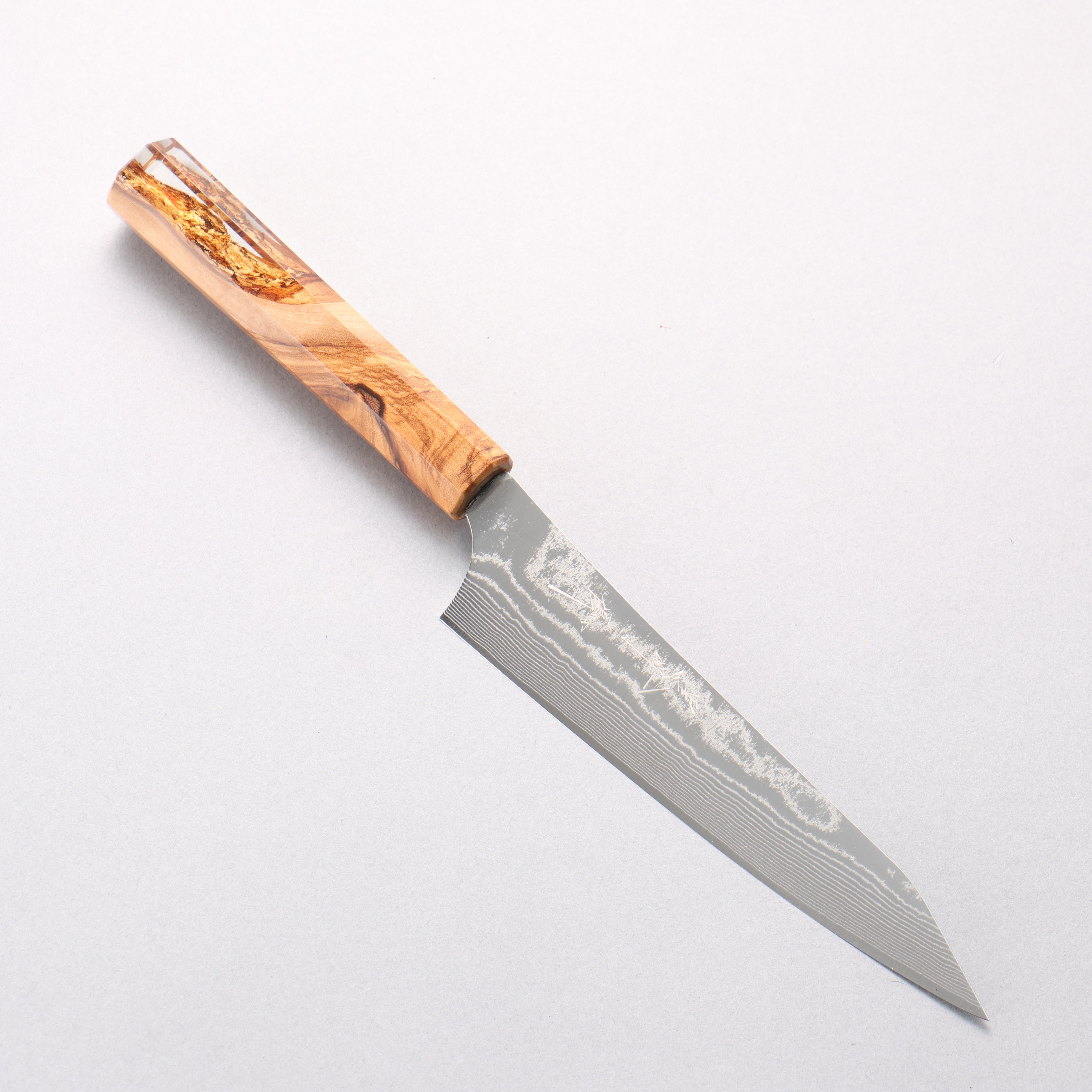 Yu Kurosaki Suiun SG2 Damascus Petty-Utility 150mm Olive Tree and Clear Resin Handle - Seisuke Knife