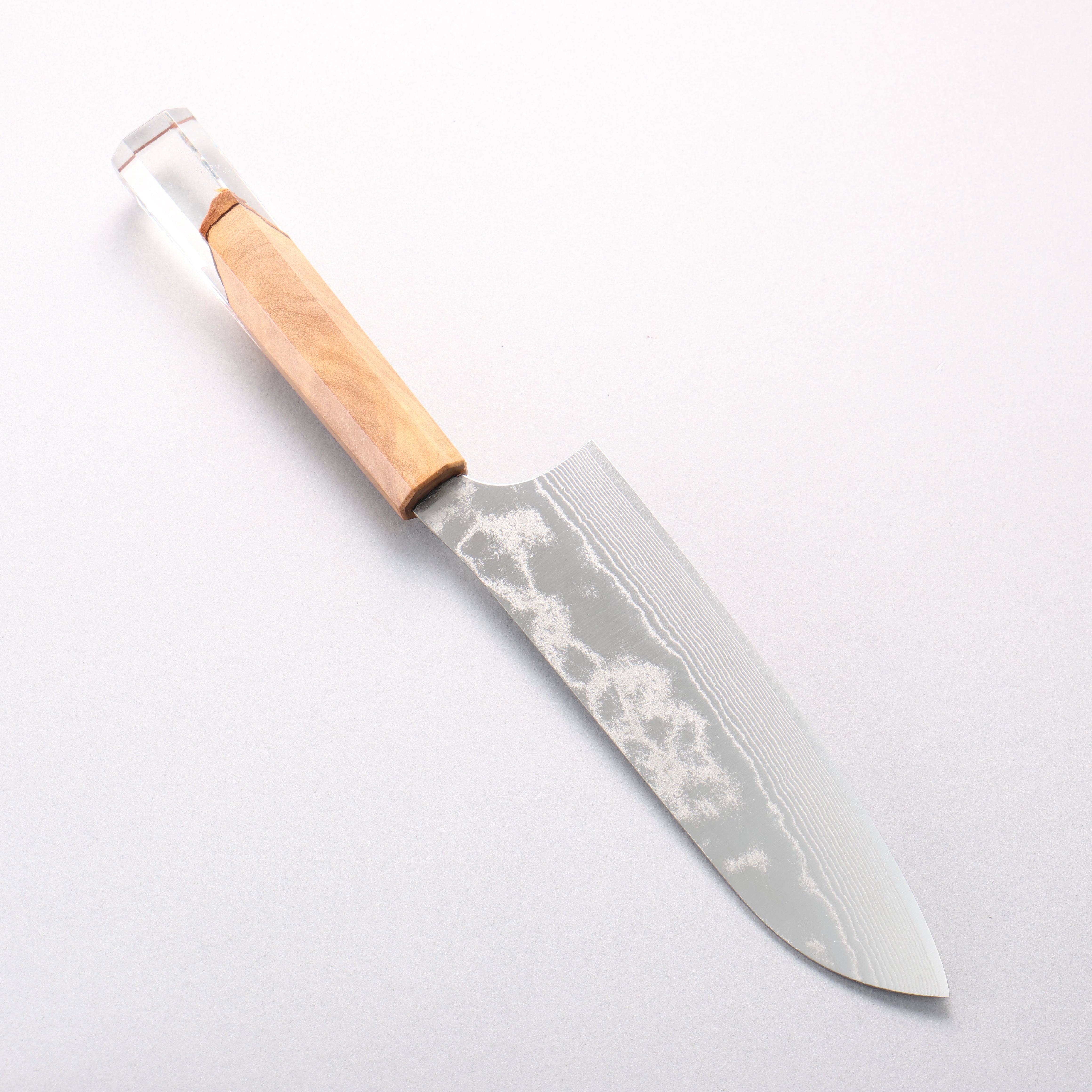 Yu Kurosaki Suiun SG2 Damascus Santoku 170mm Olive Wood and Clear Resin Handle - Seisuke Knife