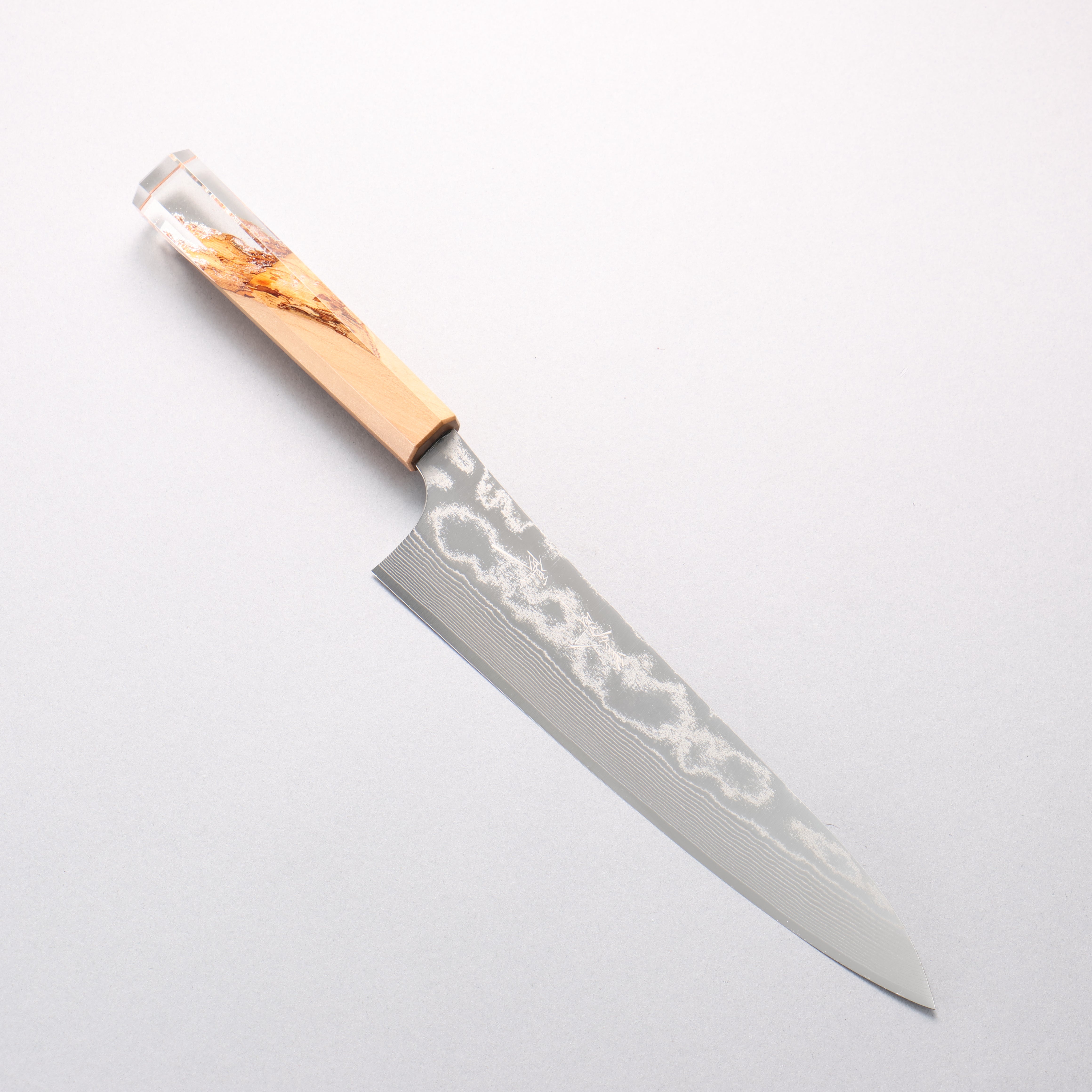 Yu Kurosaki Suiun SG2 Damascus Gyuto 210mm Olive Tree and Clear Resin Handle - Seisuke Knife