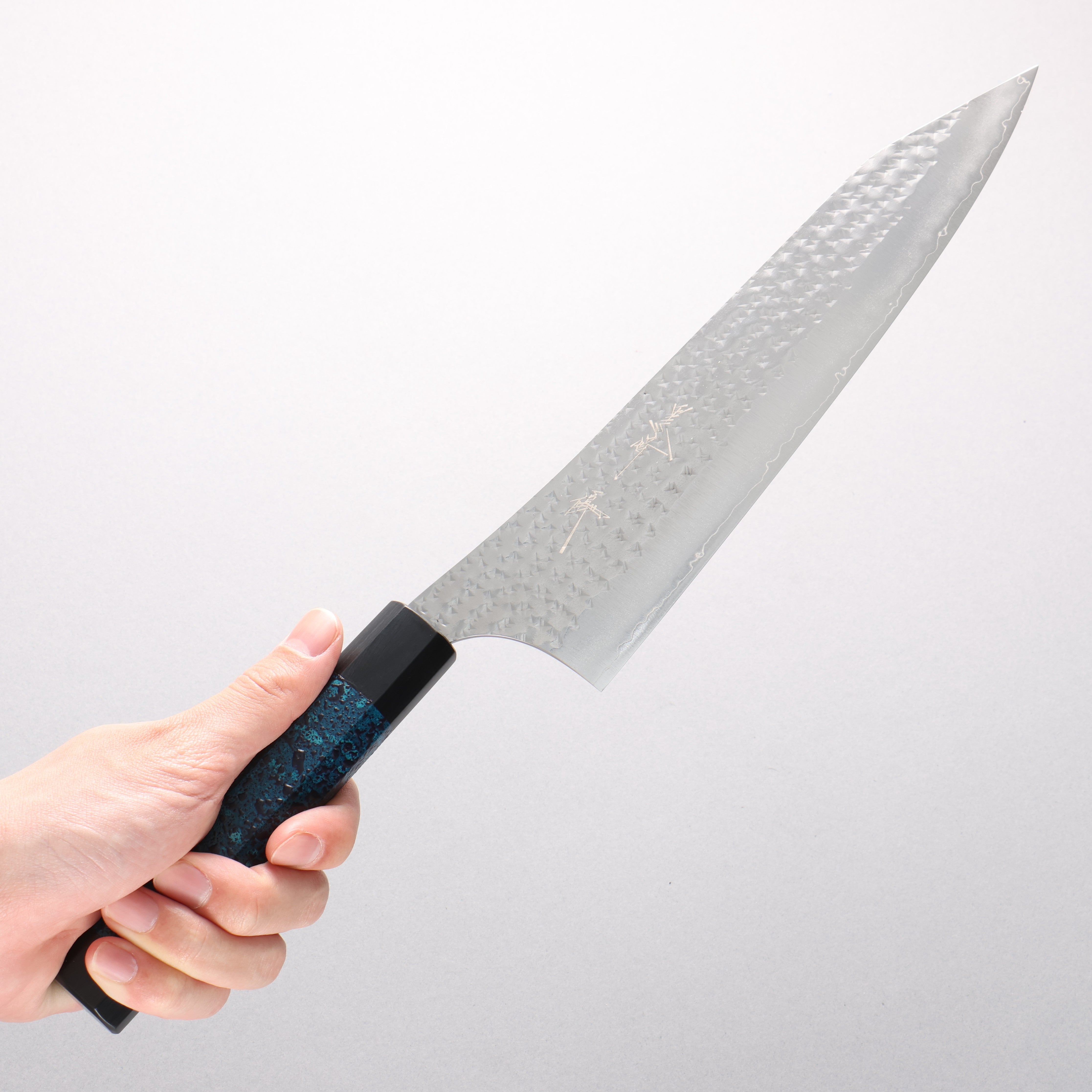 Yu Kurosaki Senko Ei Ai Tenmoku SG2 Hammered Gyuto 240mm Indigo Lacquered (Tenmoku) Handle with Sheath - Seisuke Knife