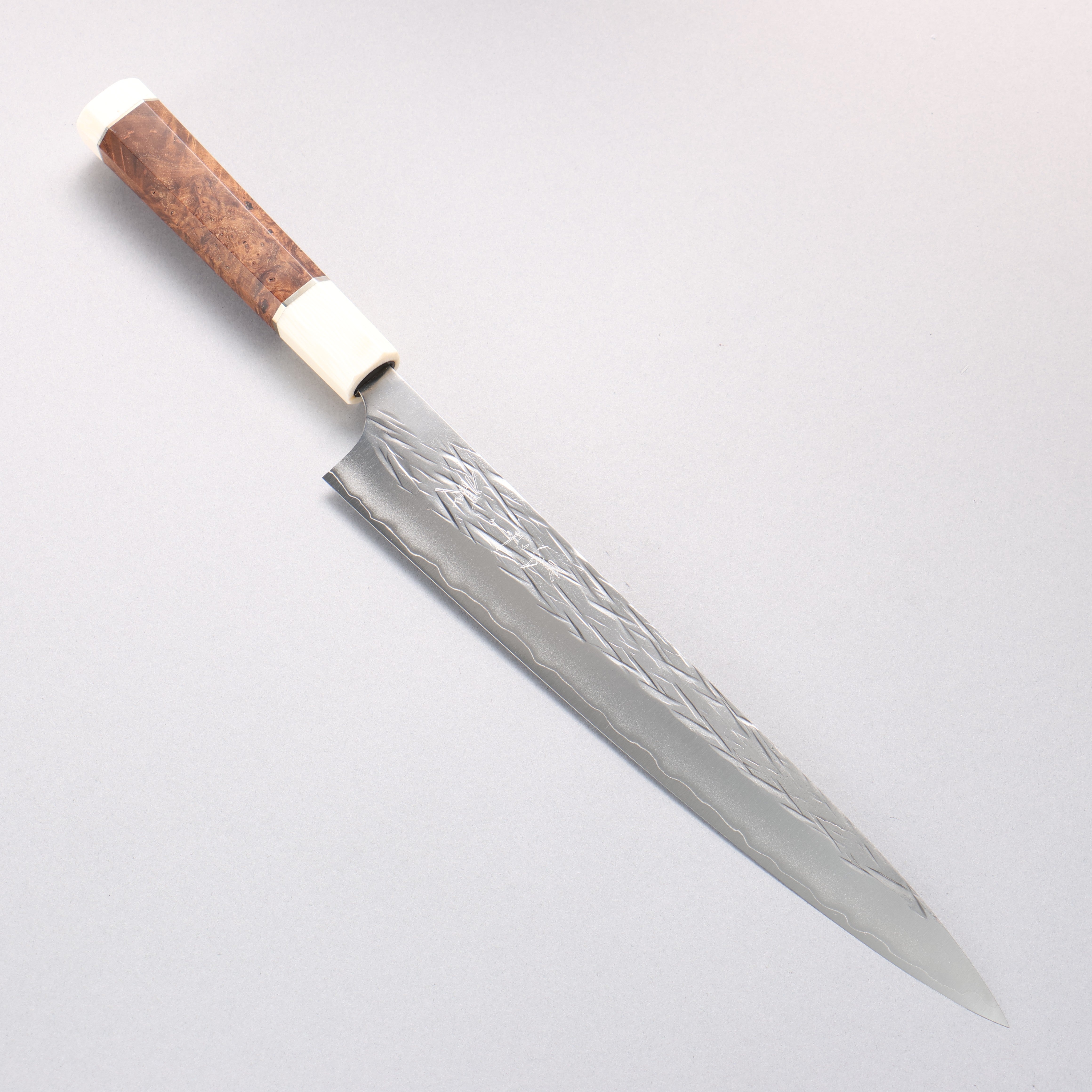 Yu Kurosaki Juhyo Cobalt Special Steel Hammered Sujihiki 270mm Chinese Quince & White Resin Handle - Seisuke Knife