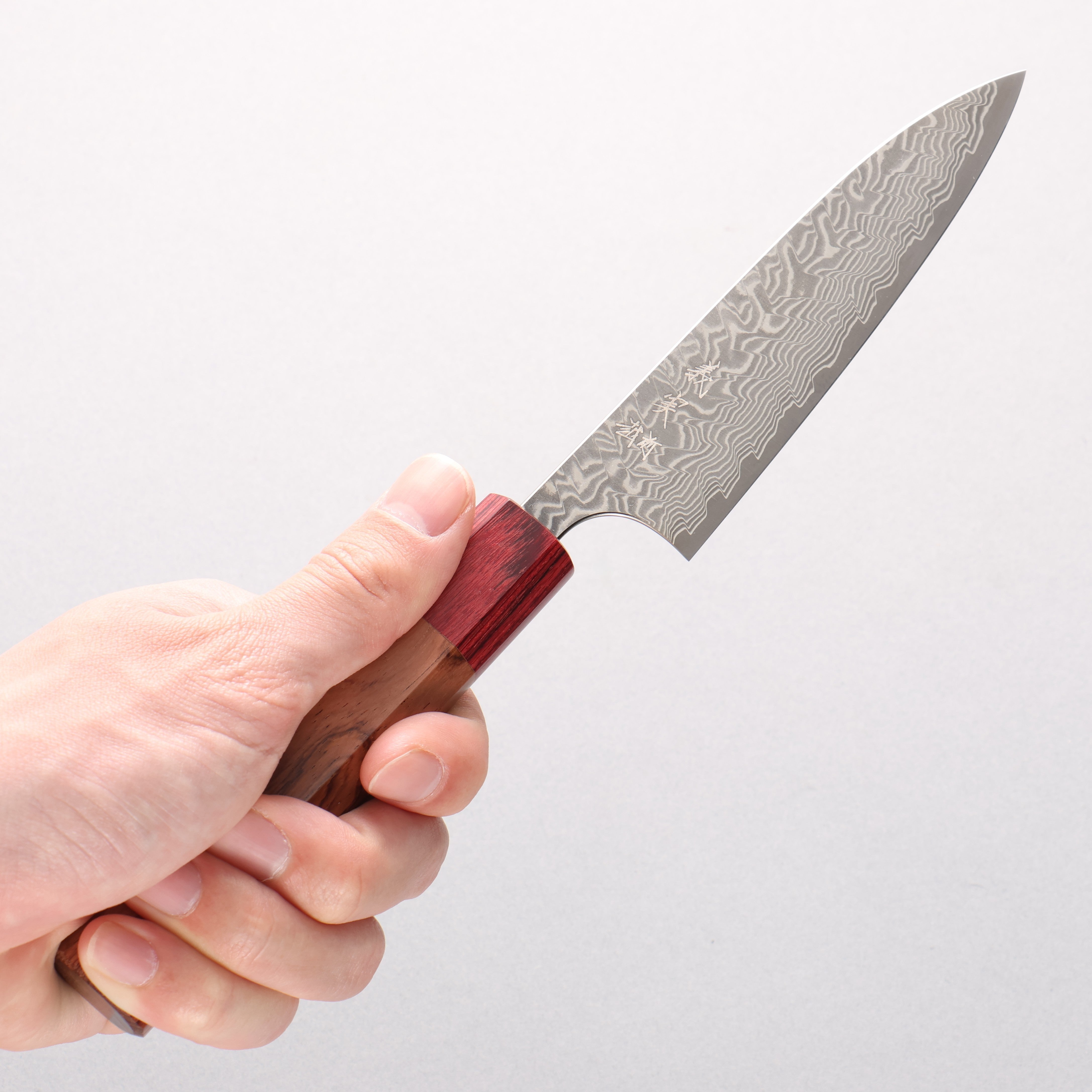 Yoshimi Kato SG2 Black Damascus Petty-Utility 120mm Honduras (ferrule: Red Pakka wood) Handle - Seisuke Knife