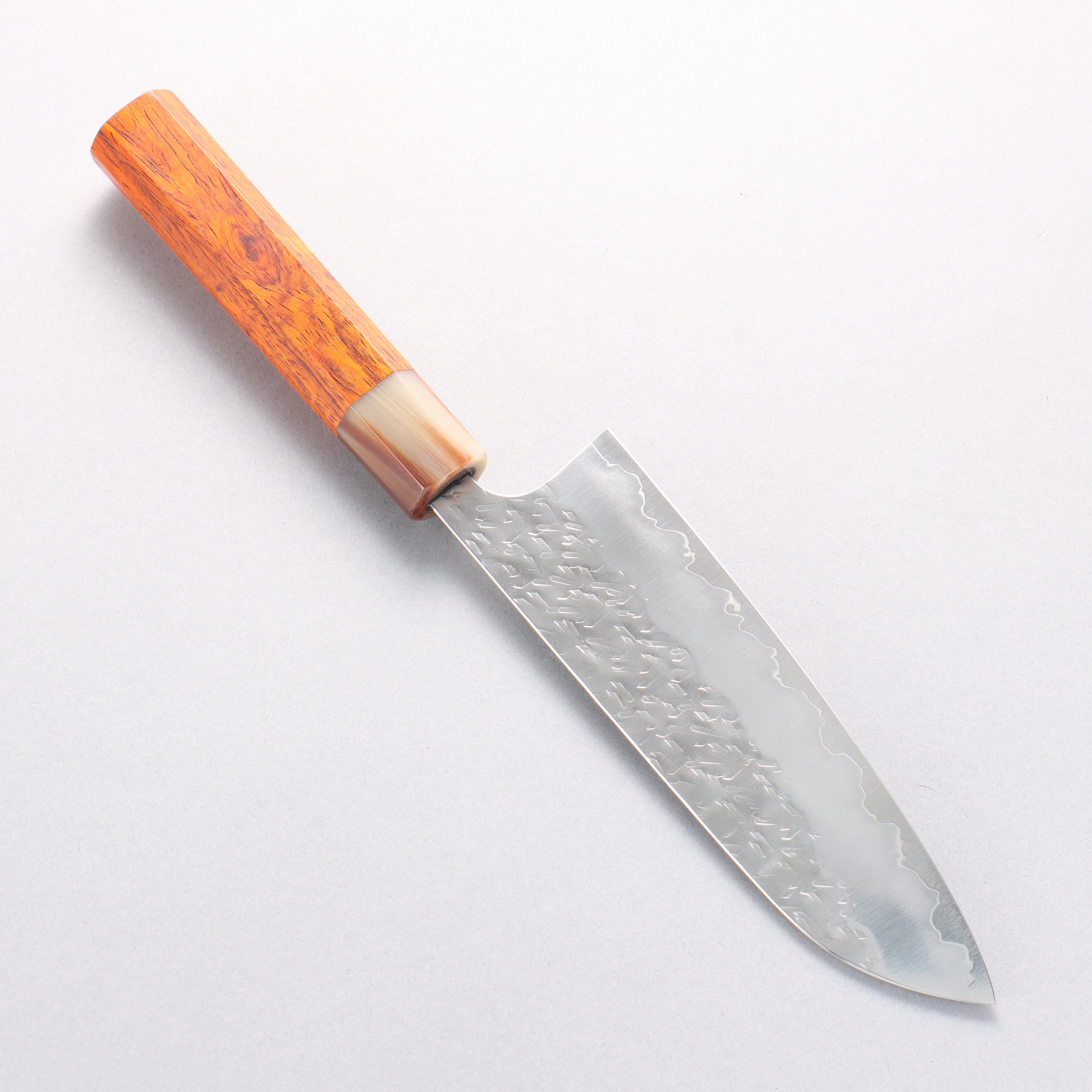 Yoshimi Kato Hyo SG2 Hammered Santoku 170mm Cocobolo & White Water Buffalo Horn Handle - Seisuke Knife