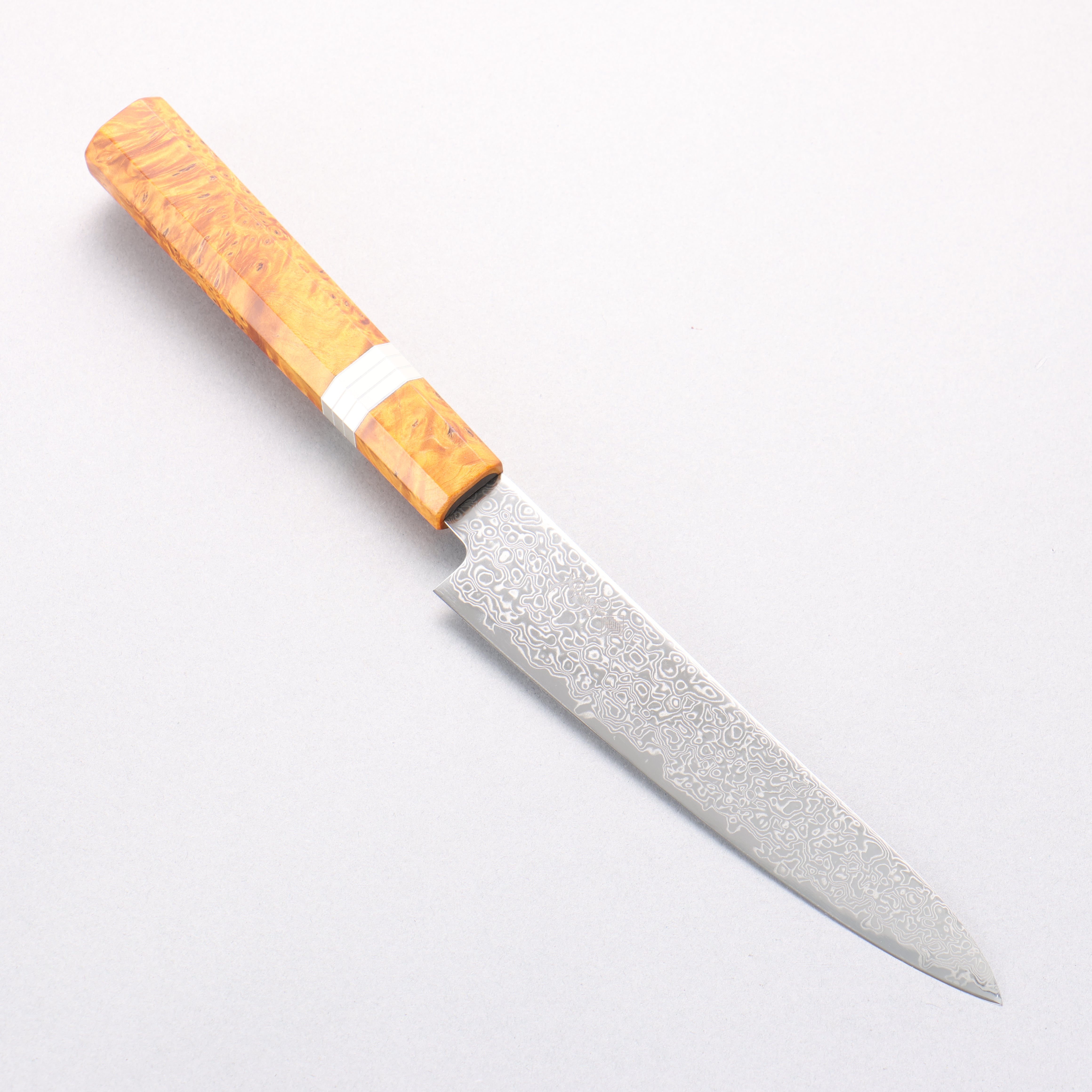Kanjyo SG2 Damascus Petty-Utility 150mm Yellow Stabilized Wood & Silver Rings Handle - Seisuke Knife