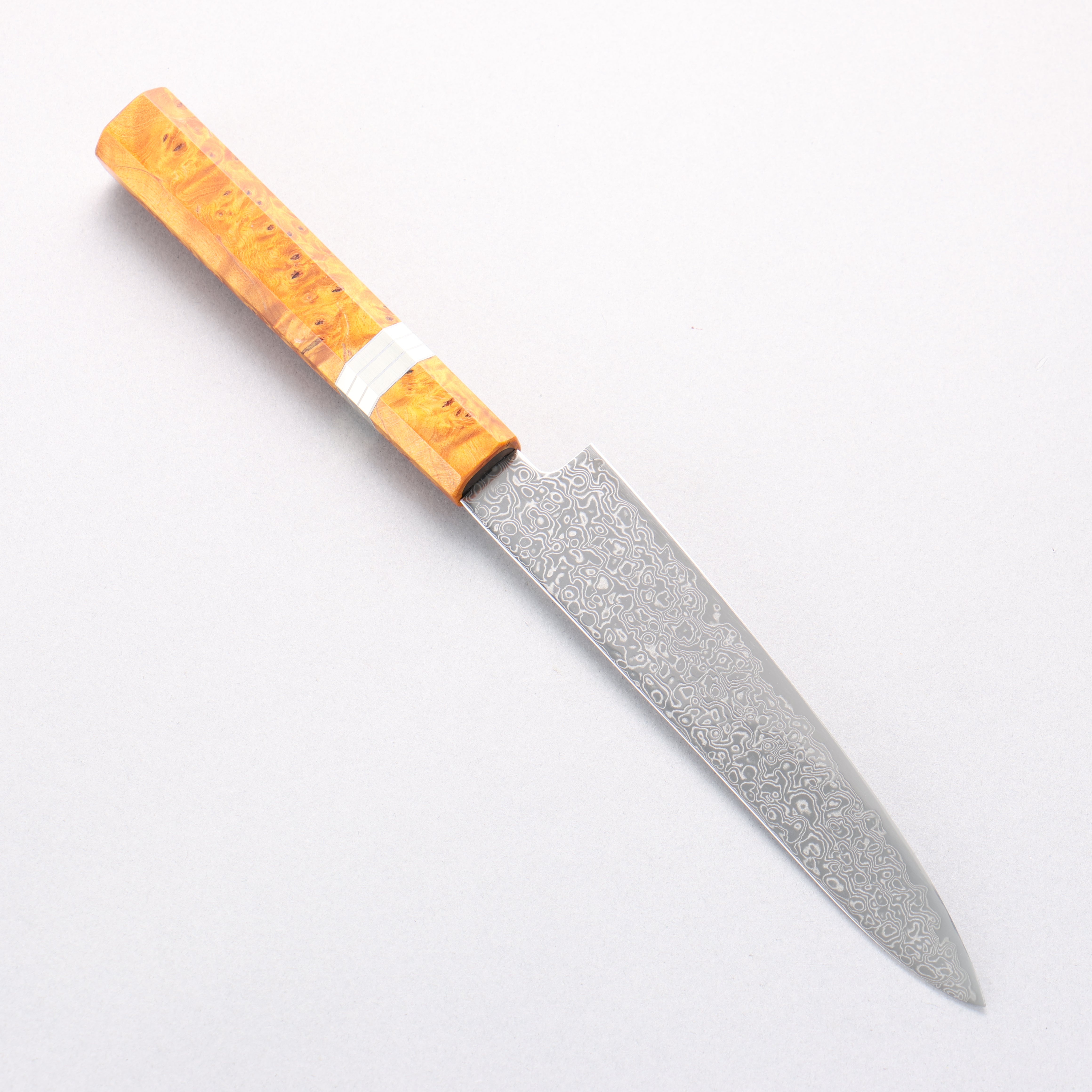 Kanjyo SG2 Damascus Petty-Utility 150mm Yellow Stabilized Wood & Silver Rings Handle - Seisuke Knife