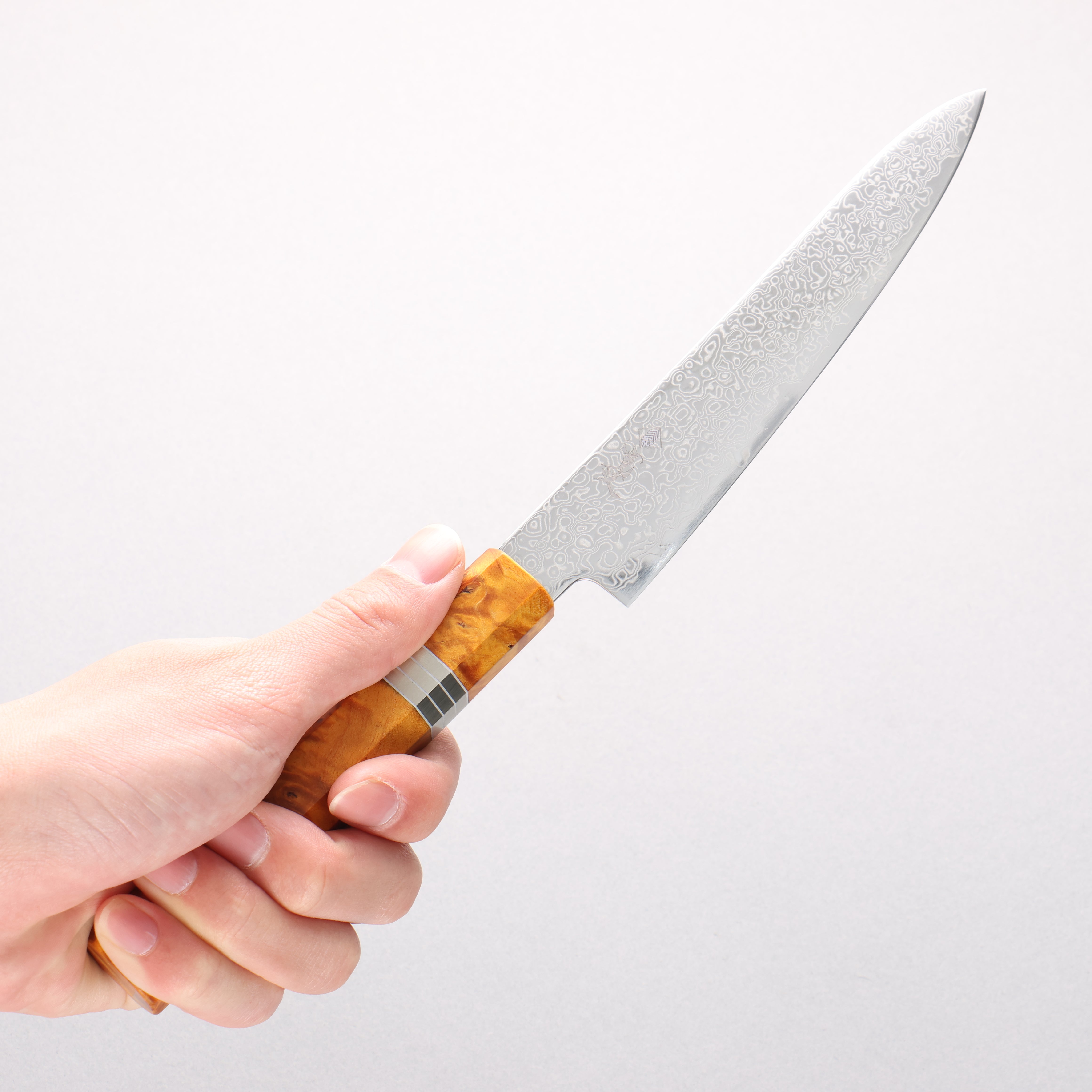 Kanjyo SG2 Damascus Petty-Utility 150mm Yellow Stabilized Wood & Silver Rings Handle - Seisuke Knife