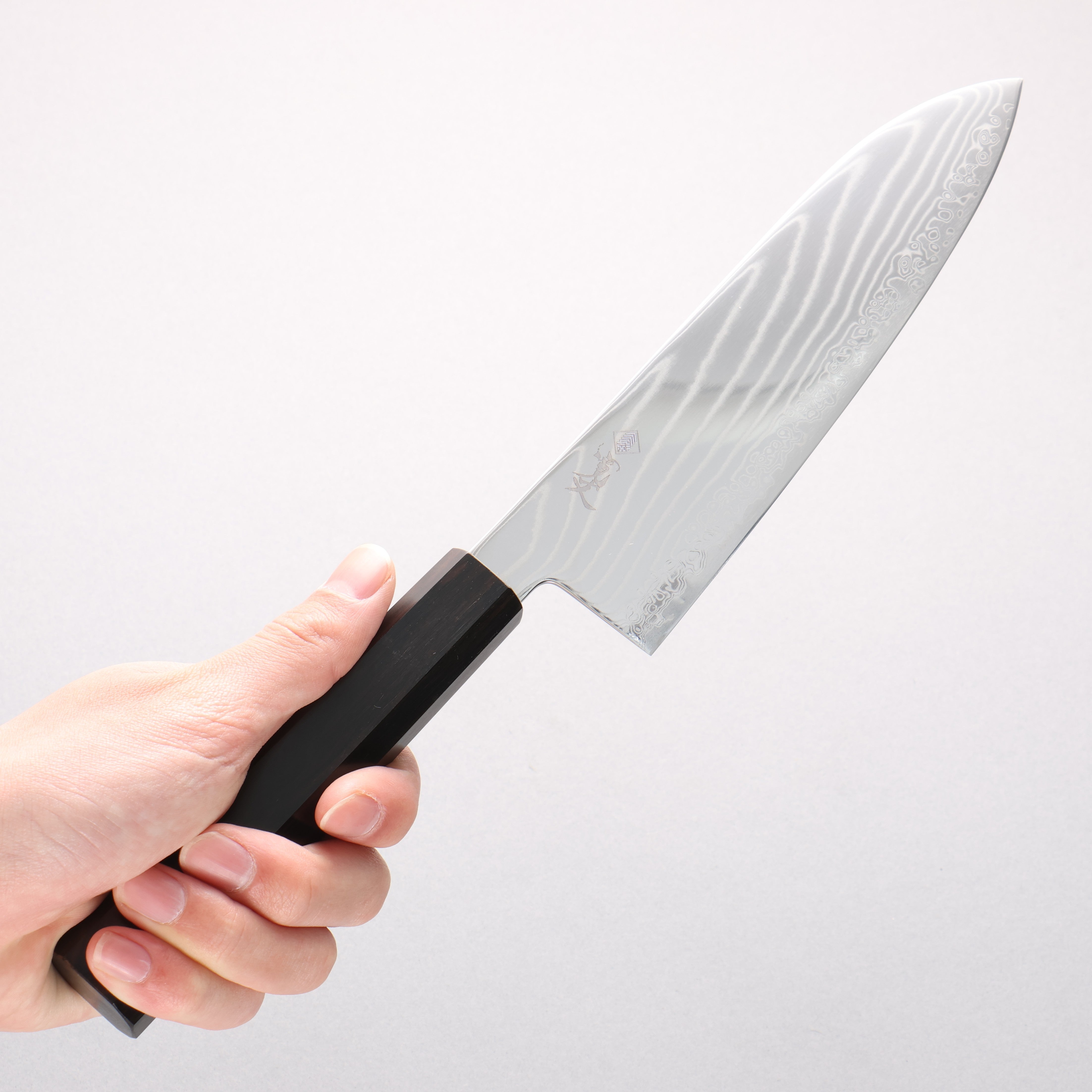 Kanjyo SG2 Damascus Wave Pattern Santoku 180mm Ebony Wood Handle - Seisuke Knife