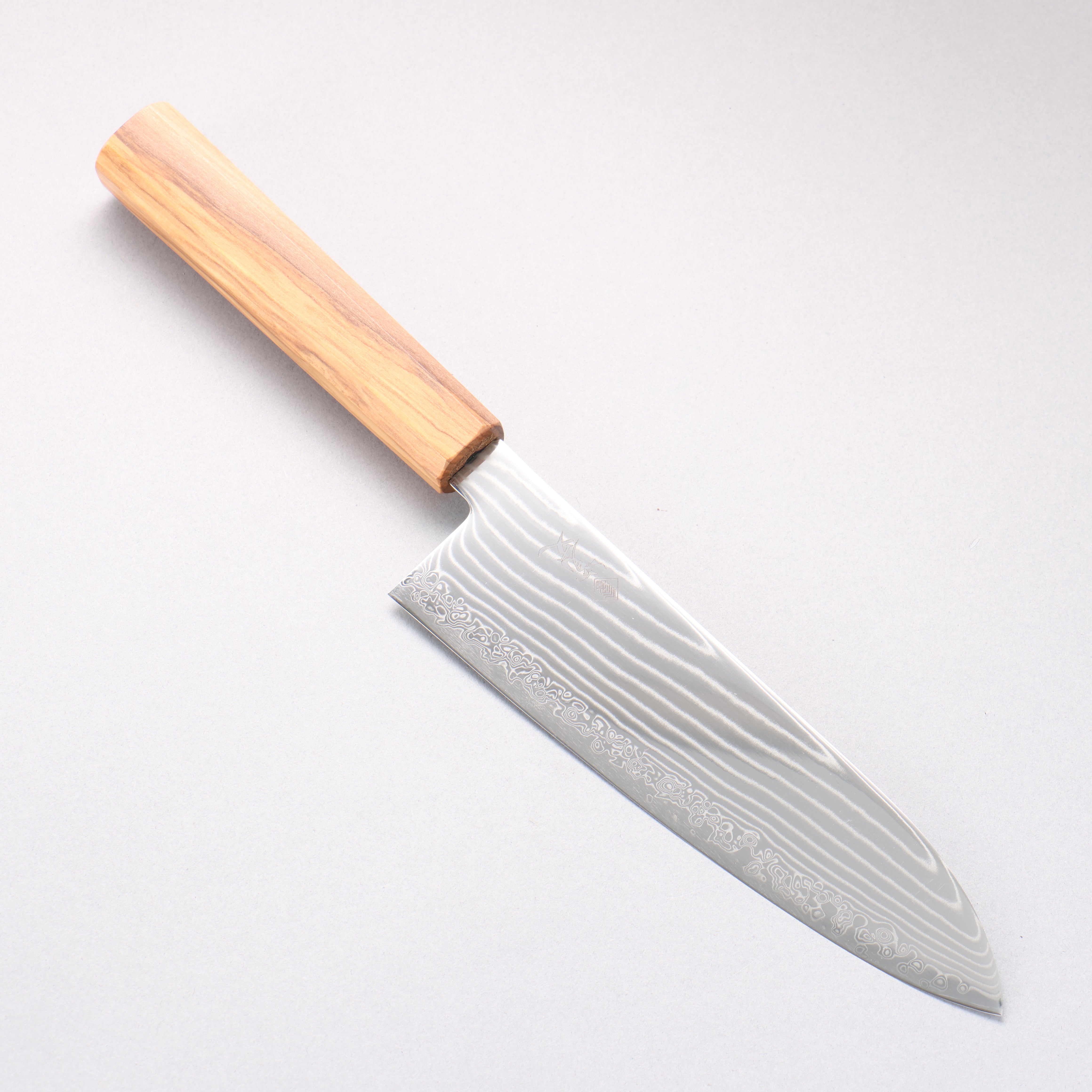 Kanjyo SG2 Damascus Wave Pattern Santoku 180mm Olive Wood Handle - Seisuke Knife