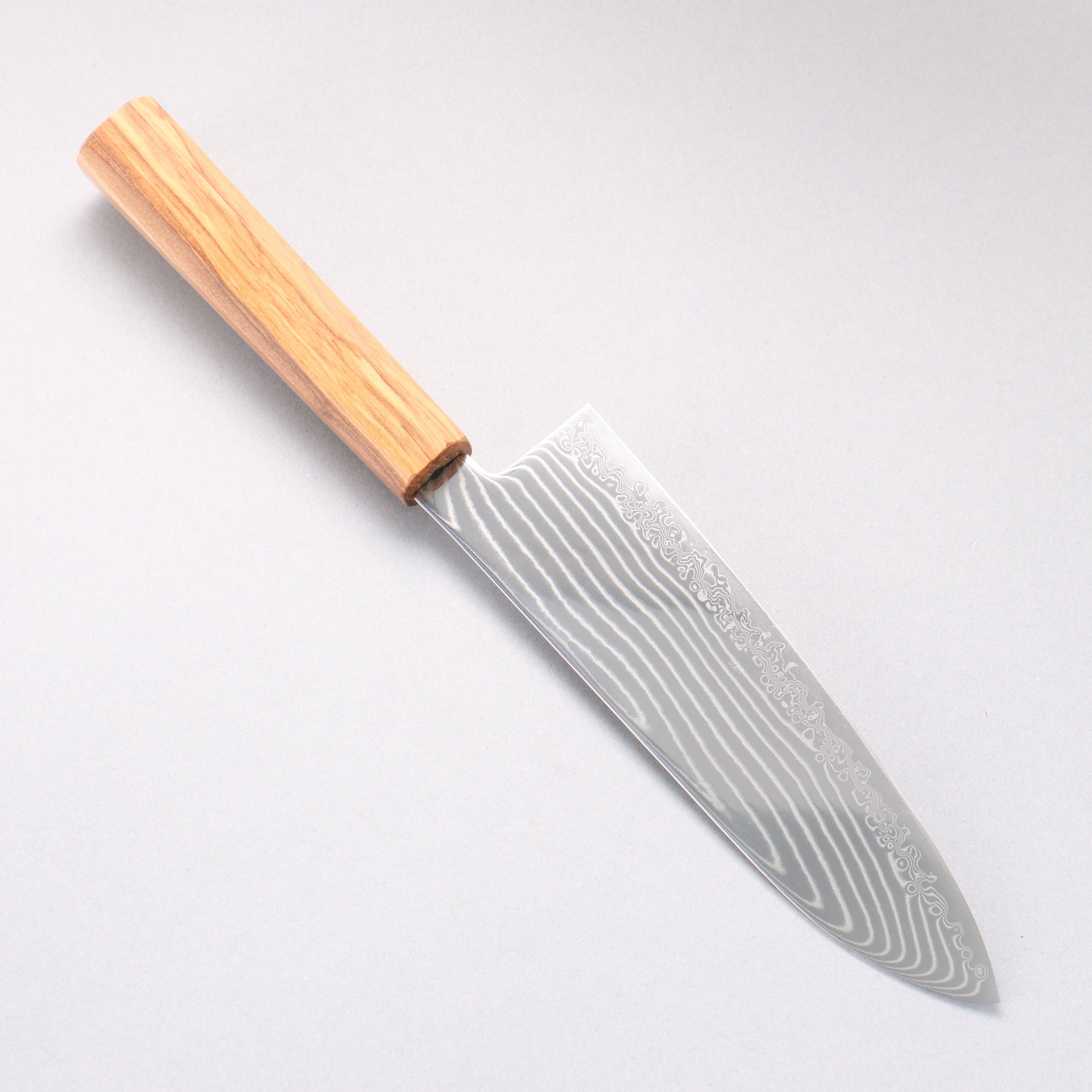 Kanjyo SG2 Damascus Wave Pattern Santoku 180mm Olive Wood Handle - Seisuke Knife
