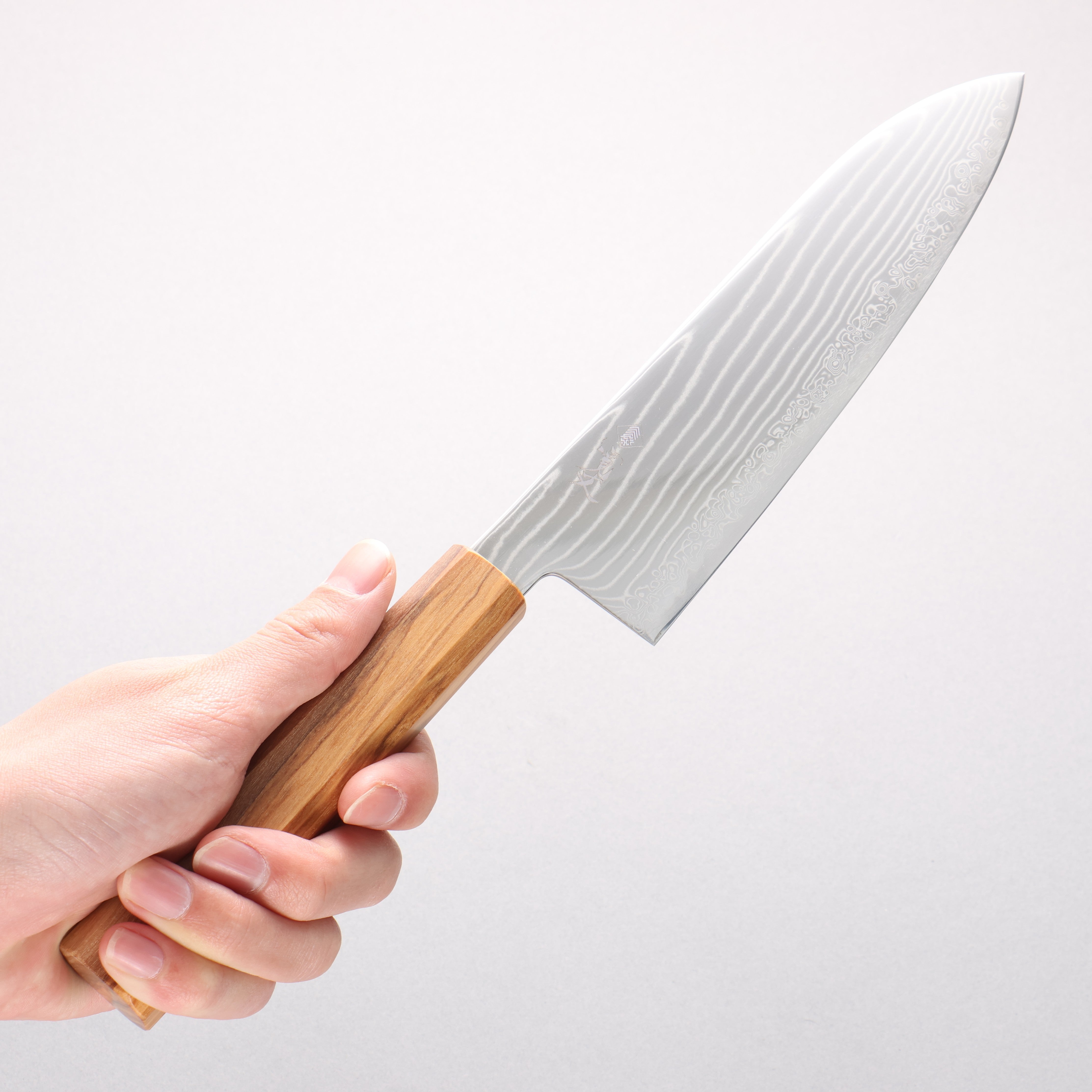 Kanjyo SG2 Damascus Wave Pattern Santoku 180mm Olive Wood Handle - Seisuke Knife