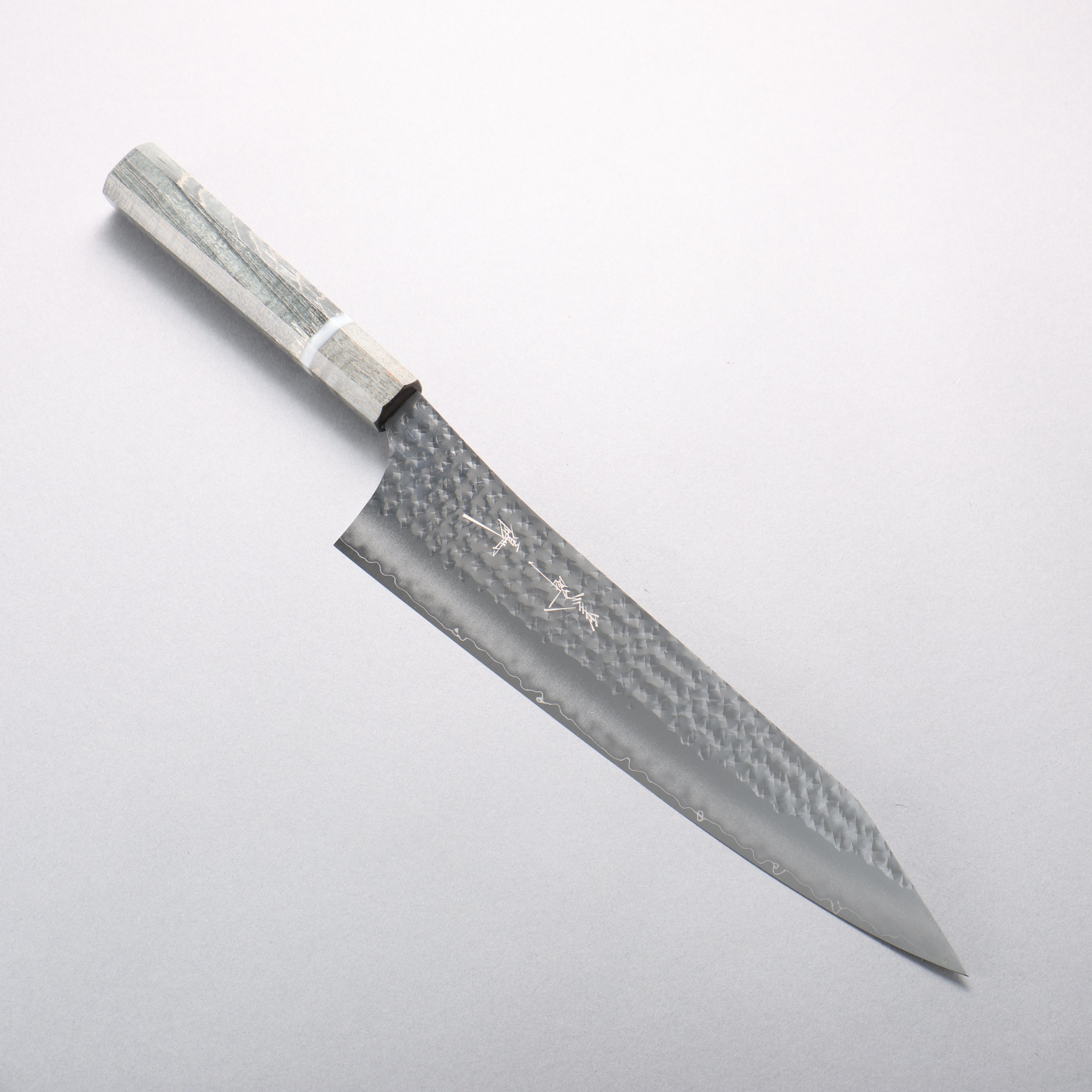 Yu Kurosaki Senko Ei SG2 Hammered Gyuto 240mm Stabilized Burl & White Ring Handle - Seisuke Knife