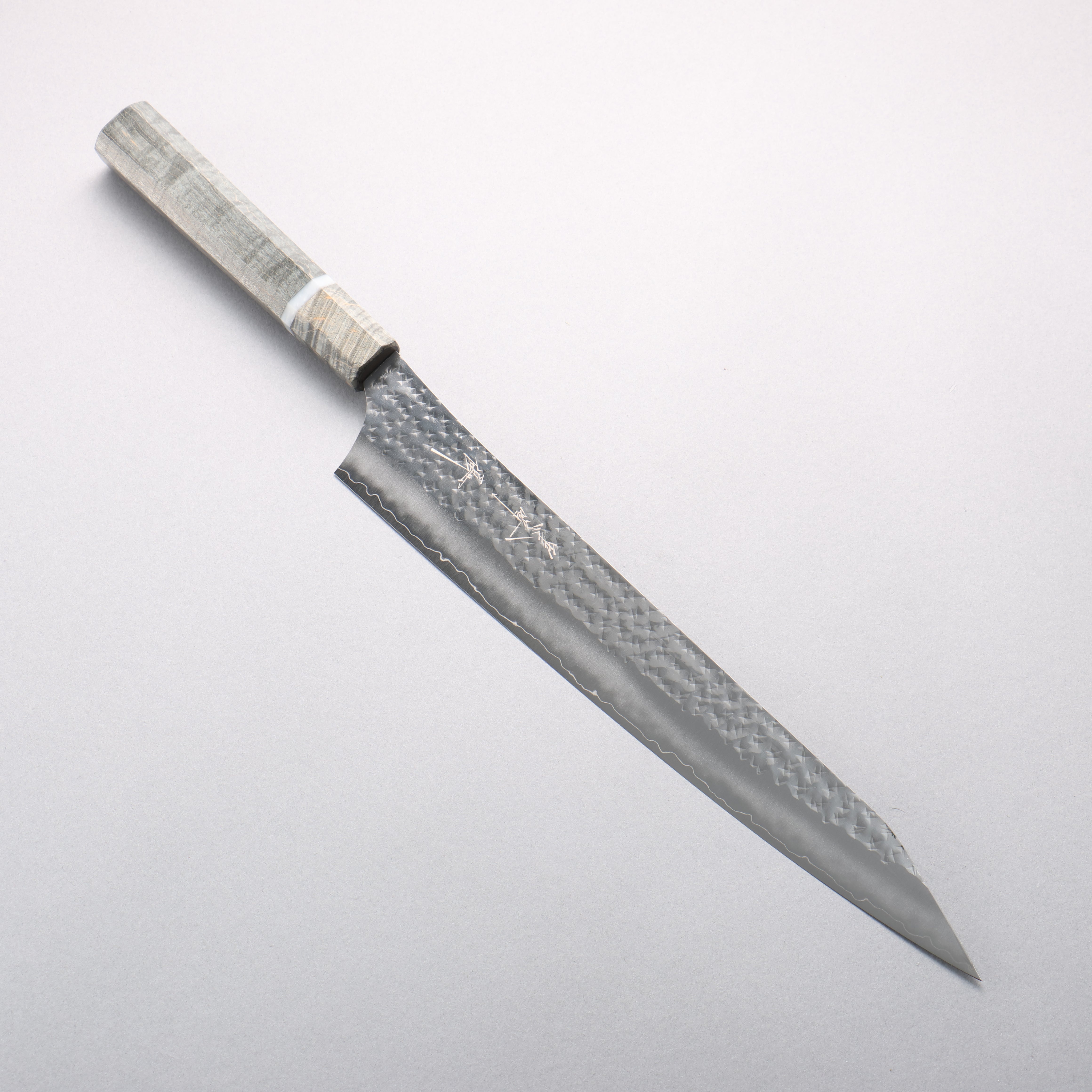 Yu Kurosaki Senko Ei SG2 Hammered Sujihiki 270mm Stabilized Burl & White Ring Handle - Seisuke Knife