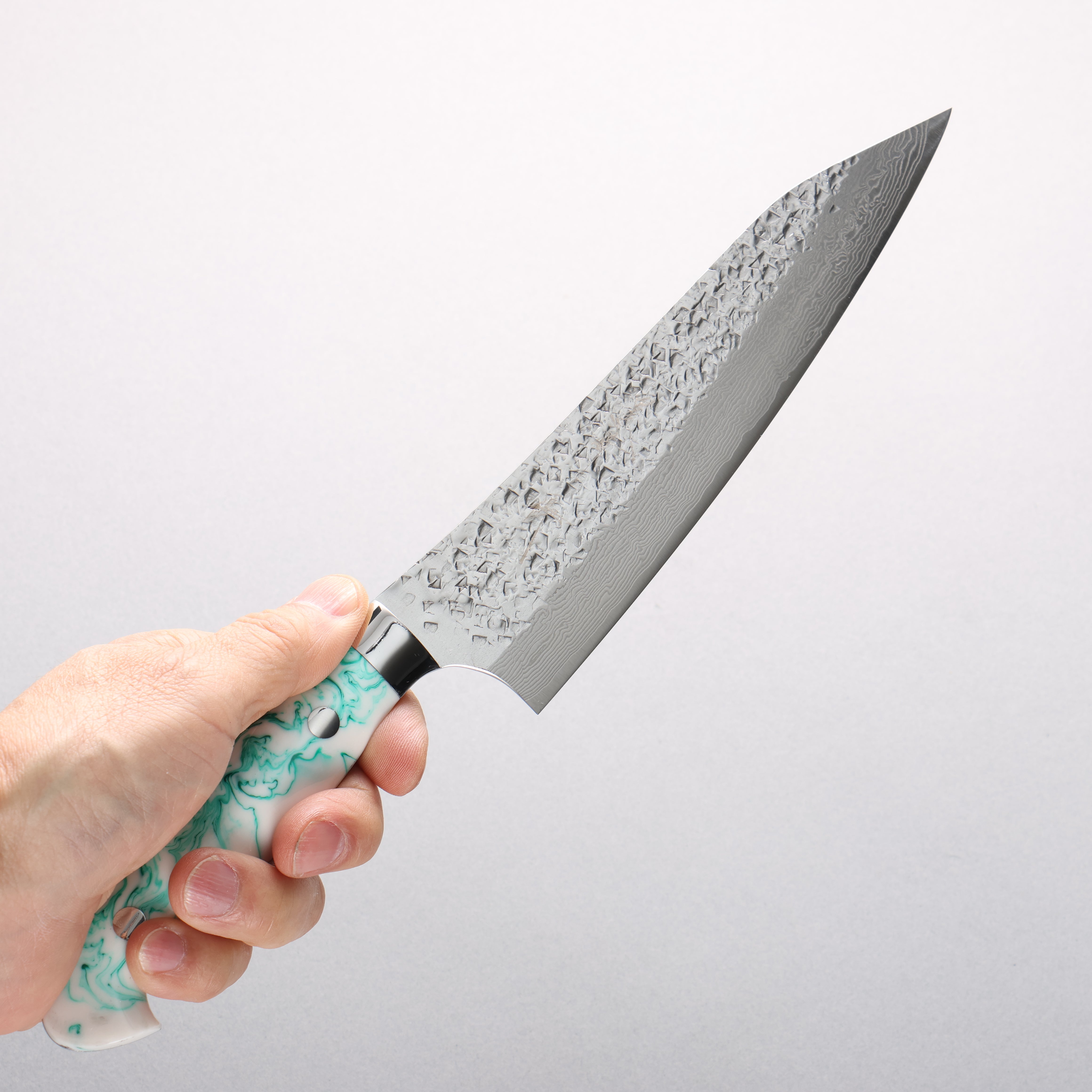 Yu Kurosaki Shizuku SG2 Hammered Damascus Kiritsuke Gyuto 180mm Multi-Colored Acrylic Handle - Seisuke Knife