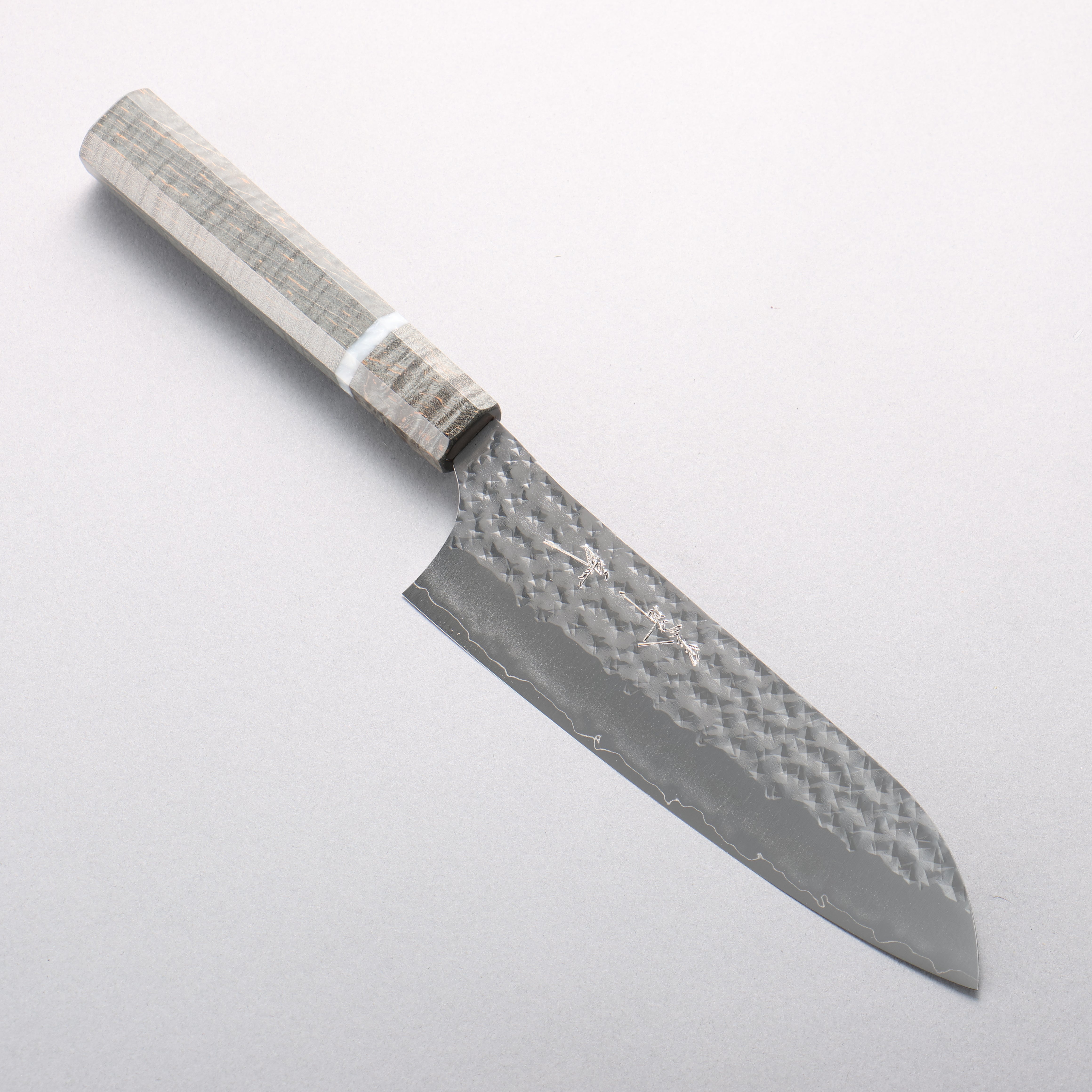 Yu Kurosaki Senko Ryu SG2 Hammered Santoku 170mm Stabilized Burl & White Ring Handle - Seisuke Knife