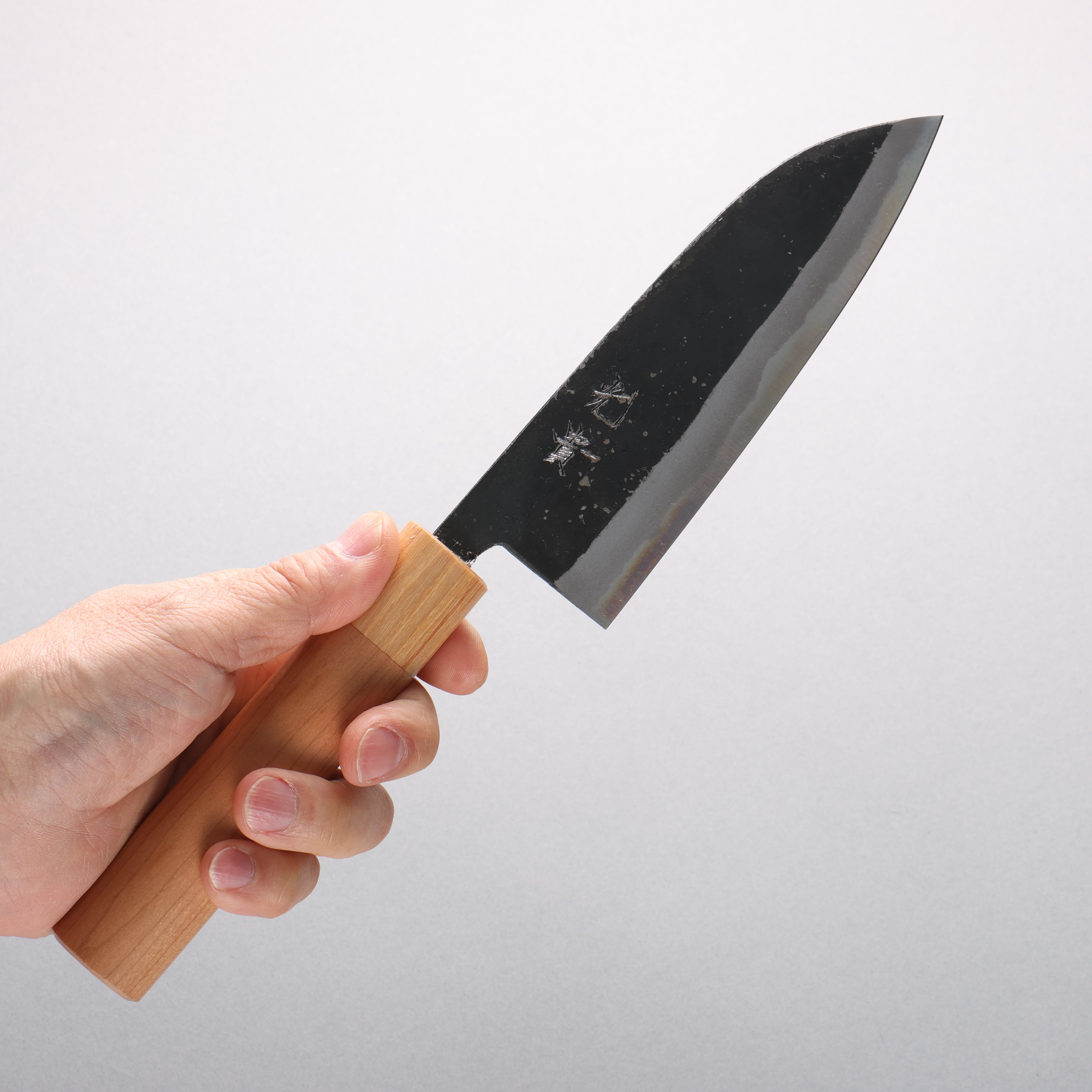 Kouki Blue Steel No.2 Black Finished Small Santoku 150mm American Cherry Handle - Seisuke Knife