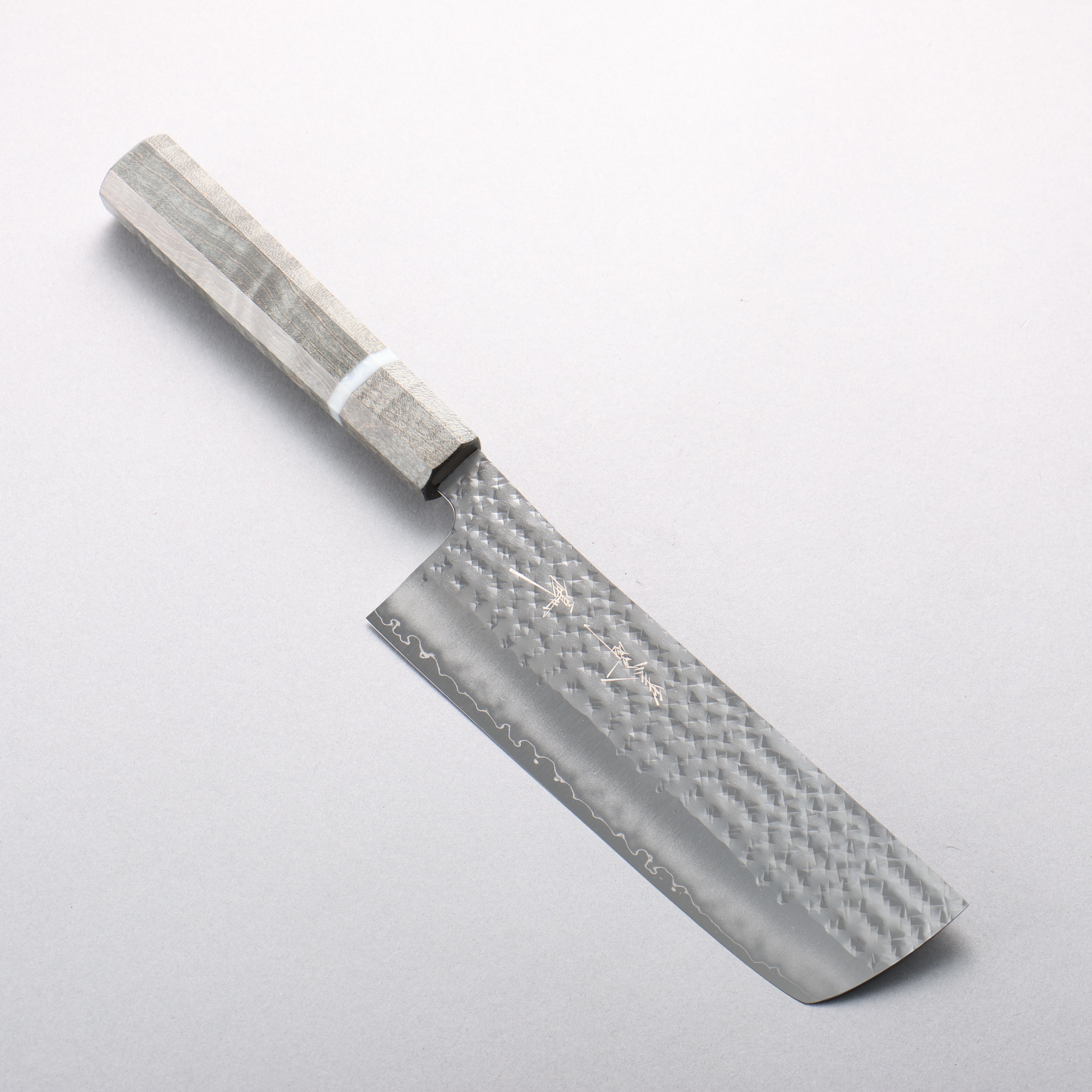 Yu Kurosaki Senko Ei SG2 Hammered Nakiri 165mm Stabilized Burl & White Ring Handle - Seisuke Knife