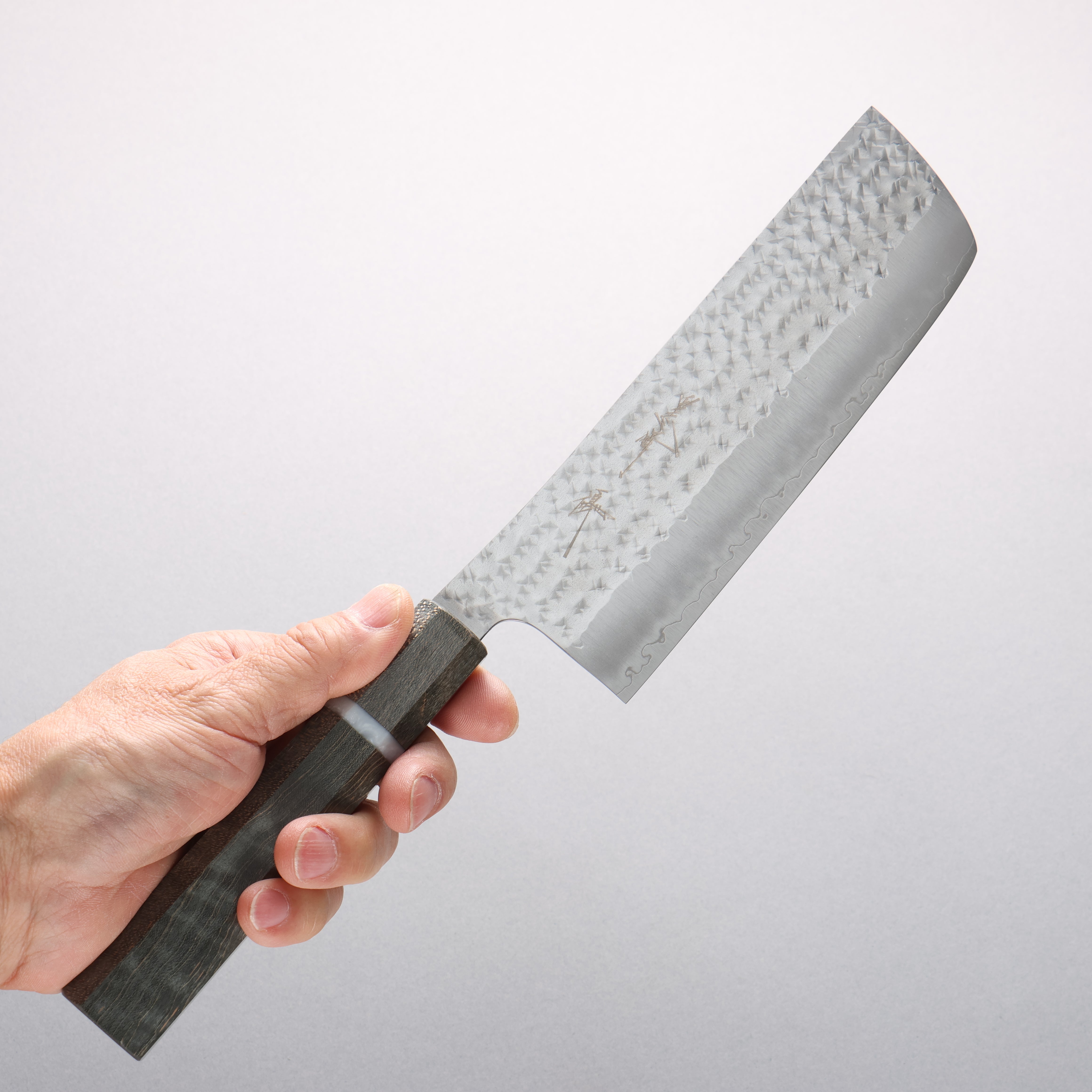 Yu Kurosaki Senko Ei SG2 Hammered Nakiri 165mm Stabilized Burl & White Ring Handle - Seisuke Knife