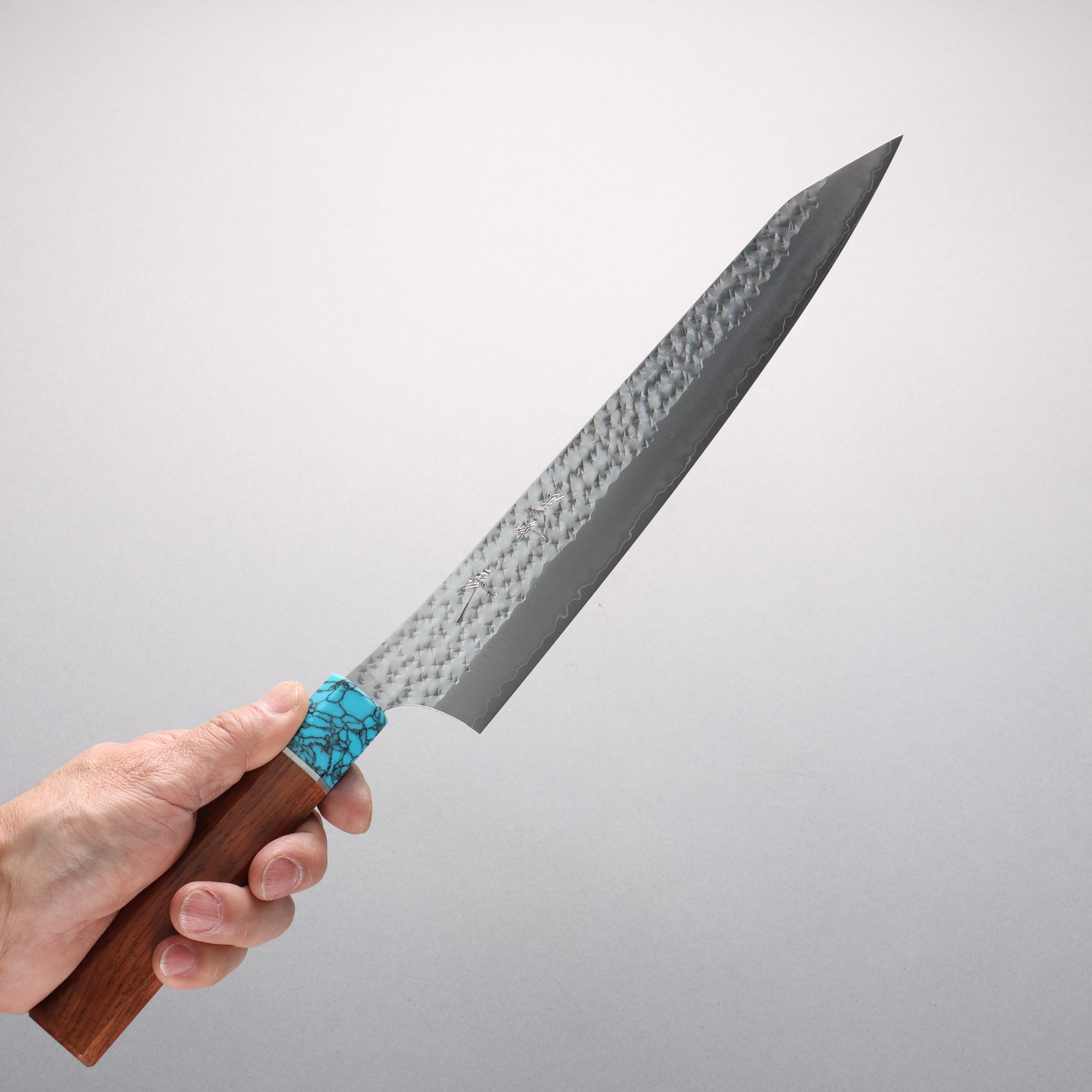Yu Kurosaki Senko Ei SG2 Hammered Sujihiki 270mm Rosewood & Turquoise Handle - Seisuke Knife