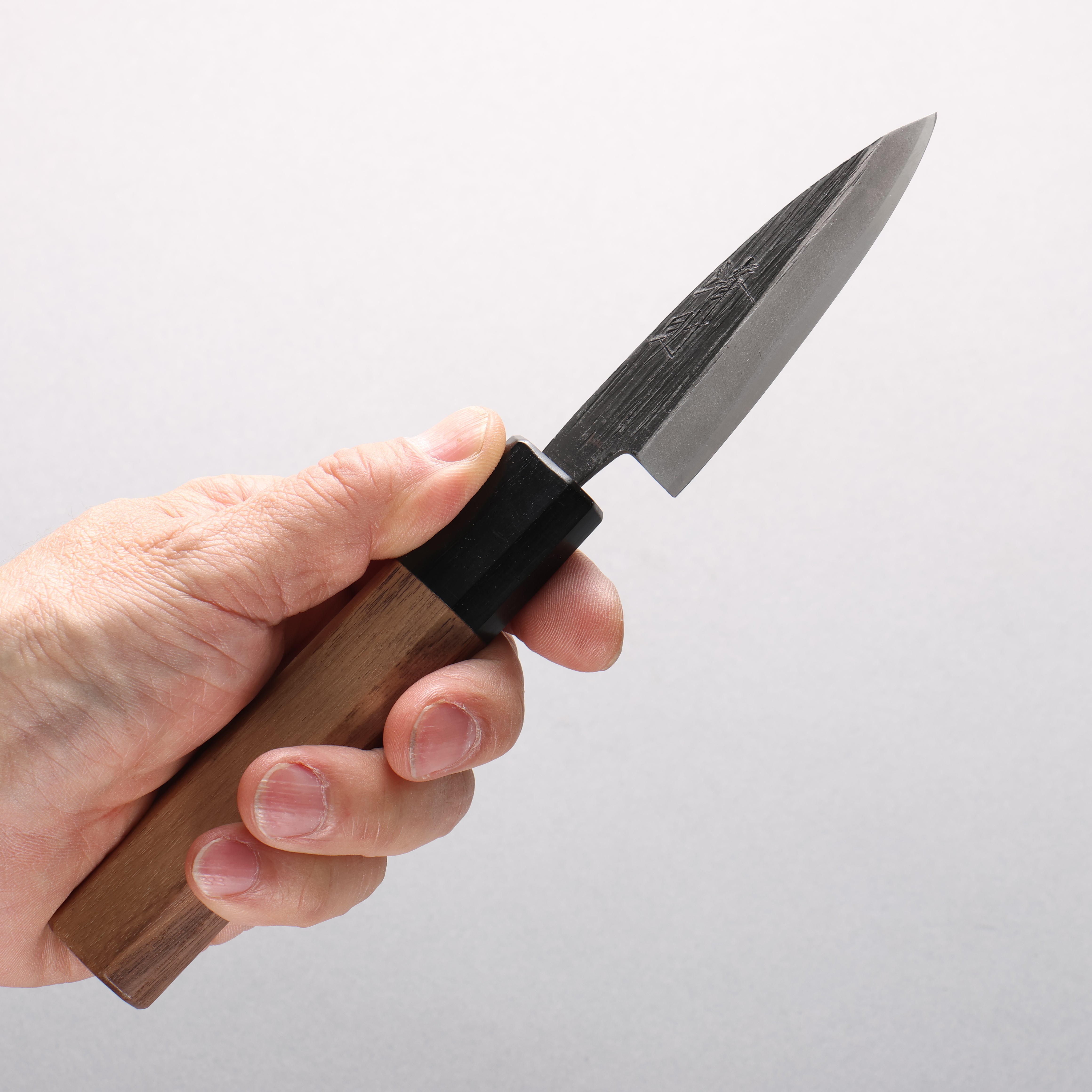 Seisuke Blue Steel No.2 Black Finished Ajikiri 75mm Walnut Handle - Seisuke Knife