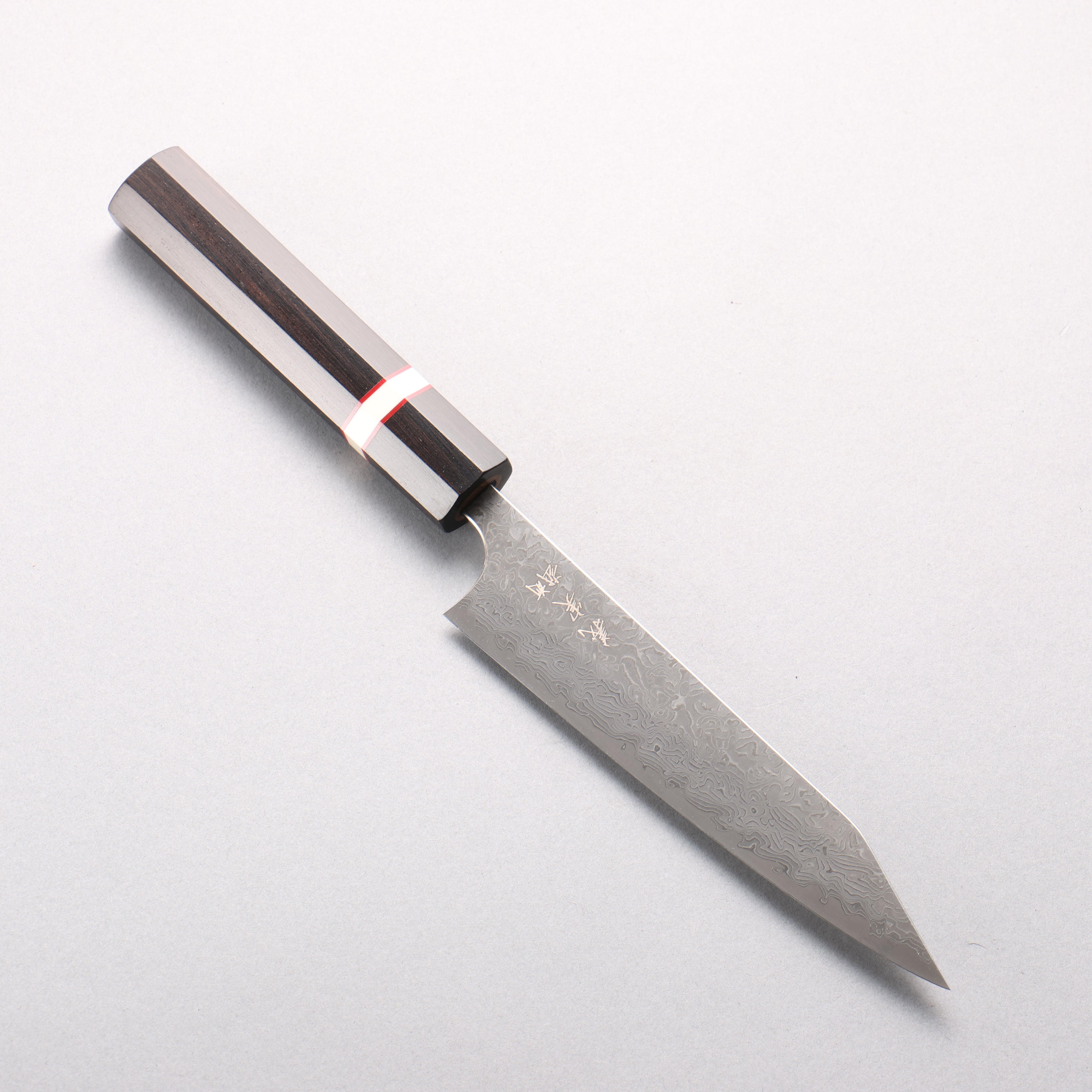 Yoshimi Kato VG10 Black Damascus Kiritsuke Petty-Utility 150mm Ebony Wood & White Ring Handle - Seisuke Knife