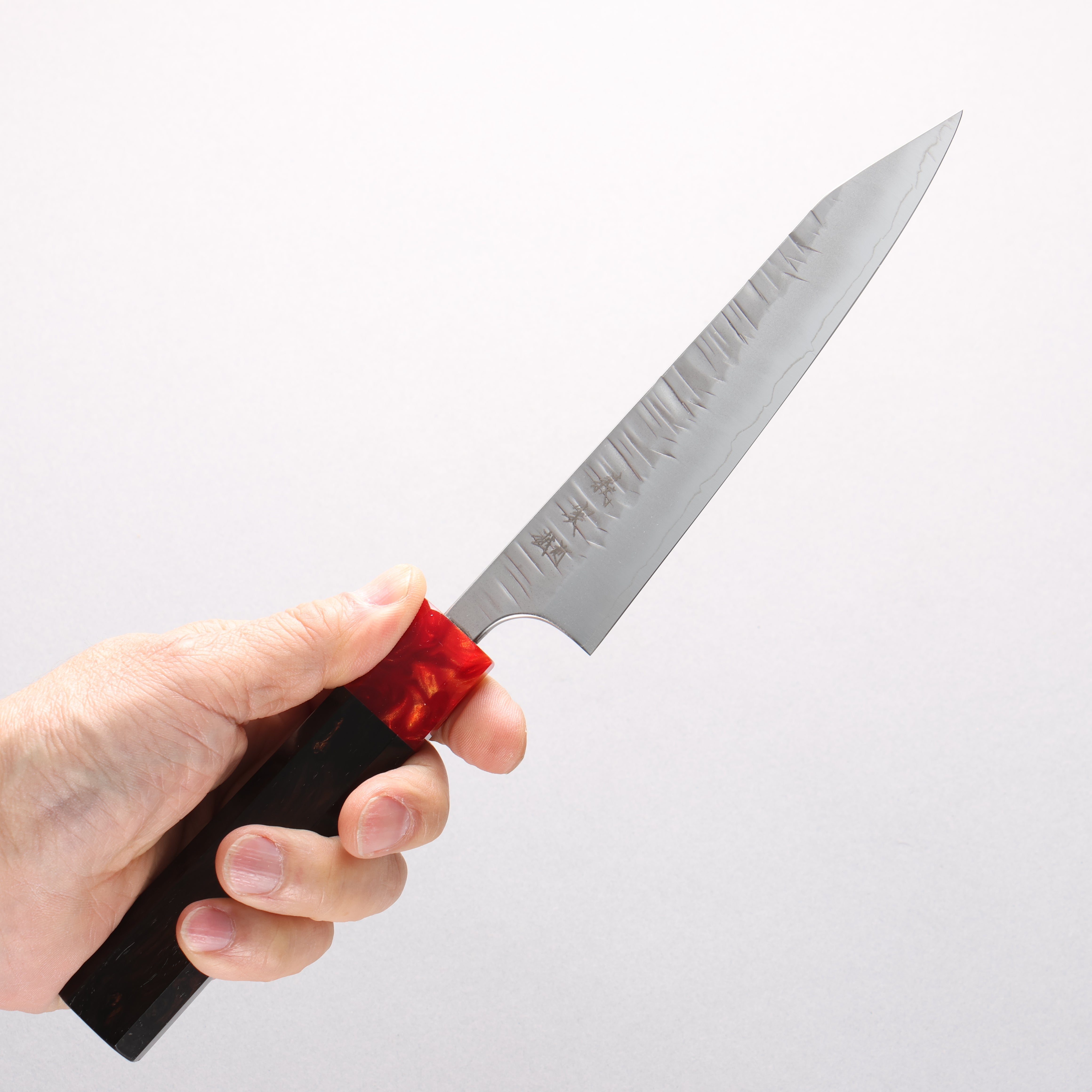 Yoshimi Kato SG2 V-Hammered Kiritsuke Petty-Utility 150mm Ebony Wood & Red Resin Handle - Seisuke Knife