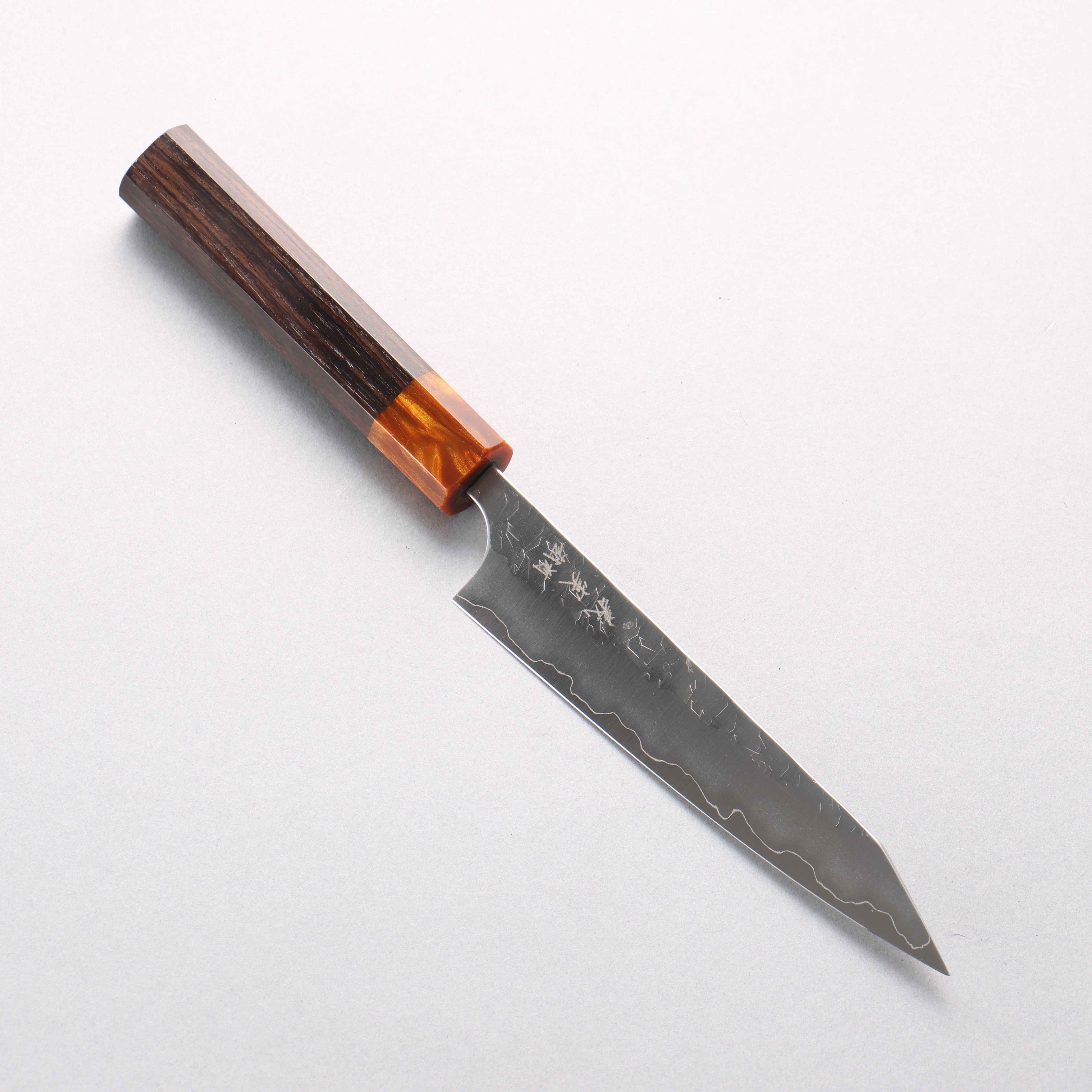 Yoshimi Kato Hyo SG2 Hammered Kiritsuke Petty-Utility 145mm Ebony Wood & Orange Resin Handle - Seisuke Knife