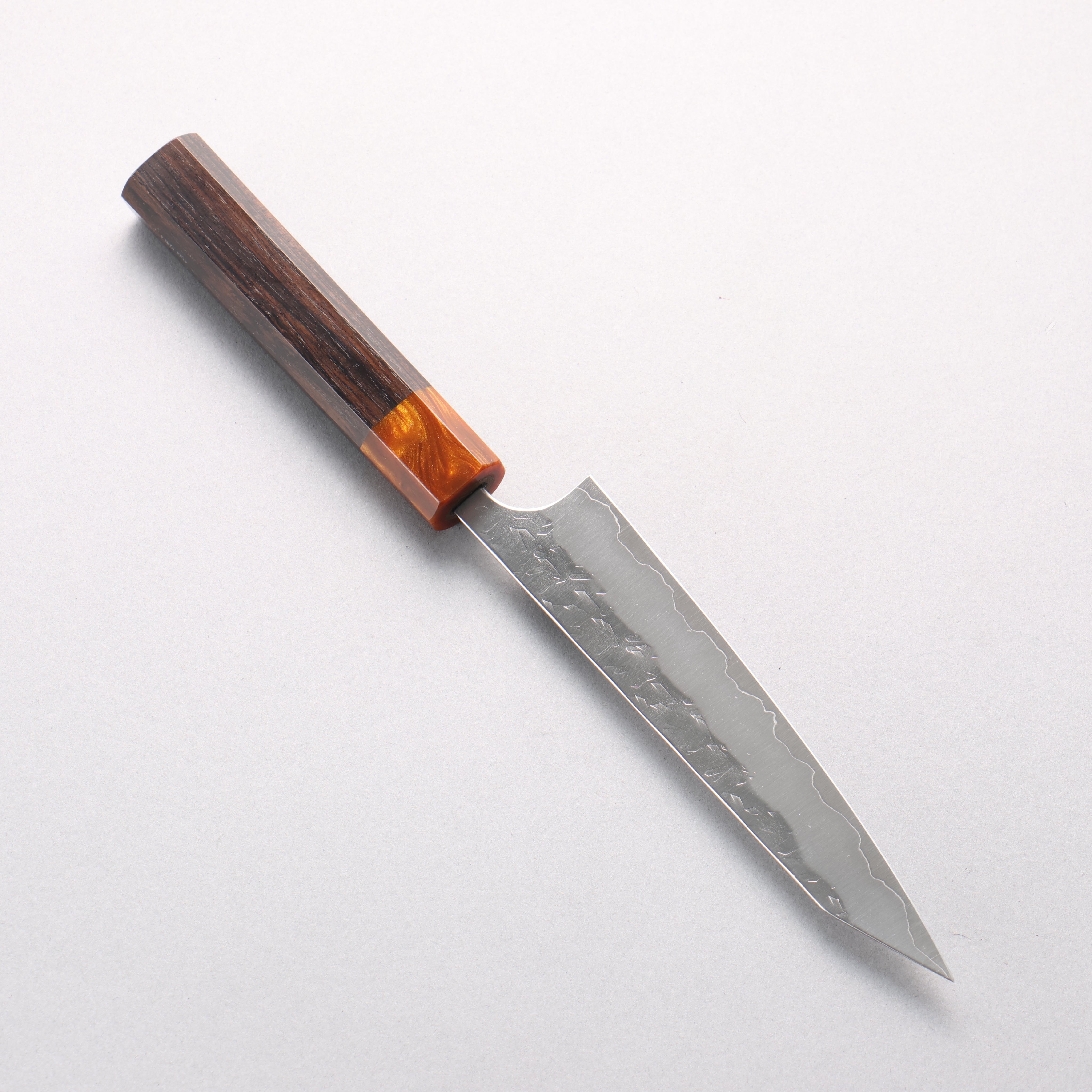 Yoshimi Kato Hyo SG2 Hammered Kiritsuke Petty-Utility 145mm Ebony Wood & Orange Resin Handle - Seisuke Knife