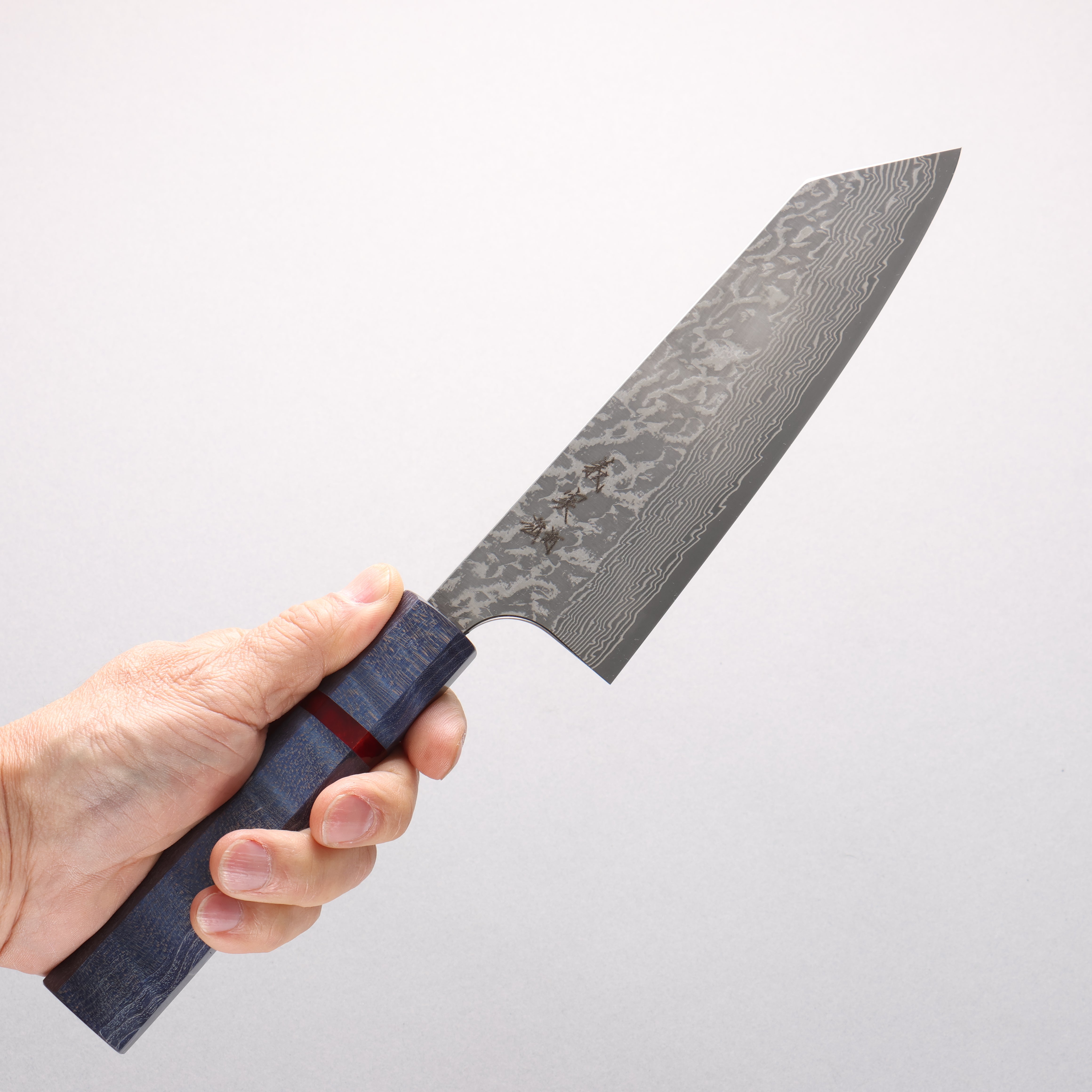 Yoshimi Kato VG10 Black Damascus Bunka 170mm Blue Stabilized Wood & Red Ring Handle - Seisuke Knife