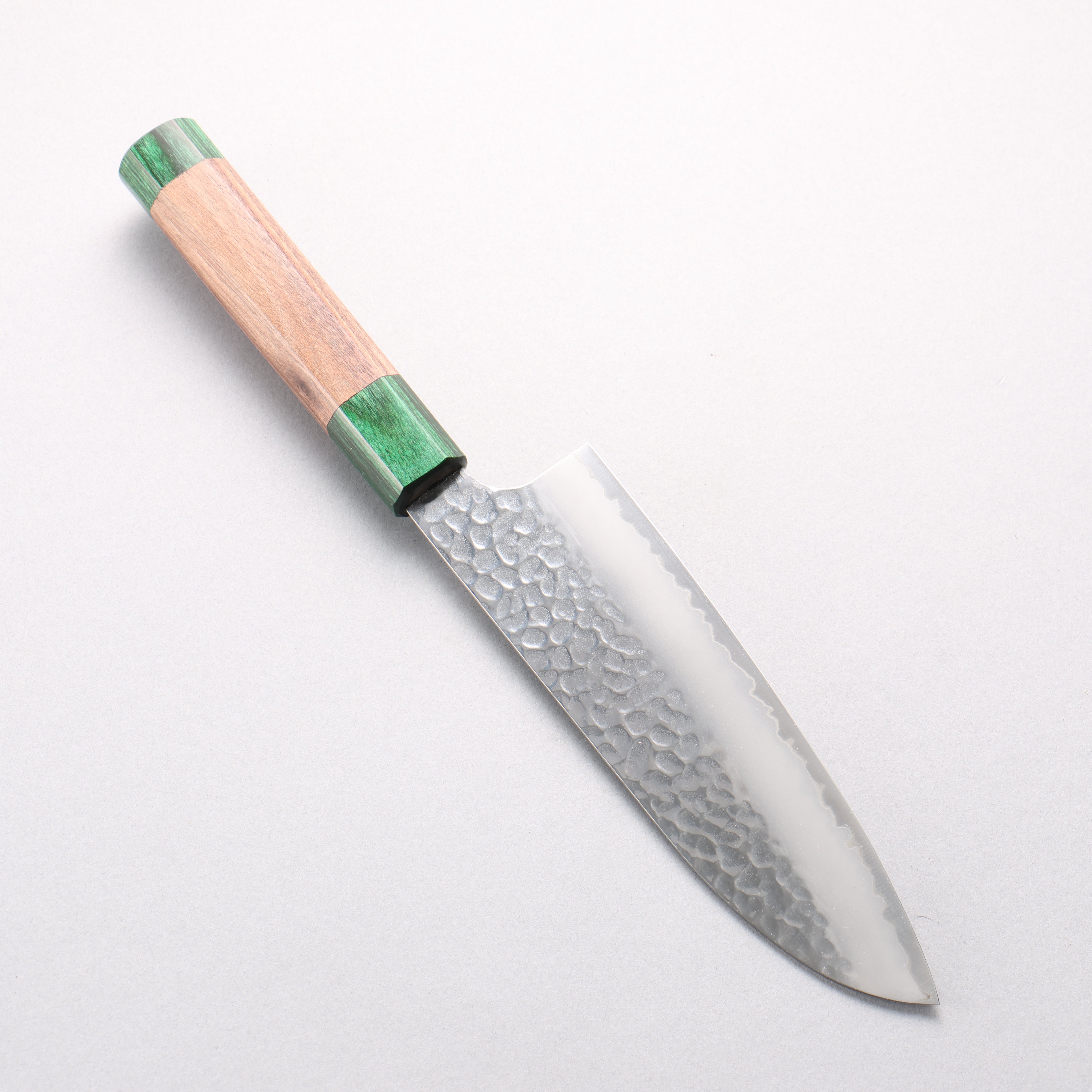 Seisuke HAP40 Hammered Santoku 170mm Walnut & Green Pakkawood Handle - Seisuke Knife