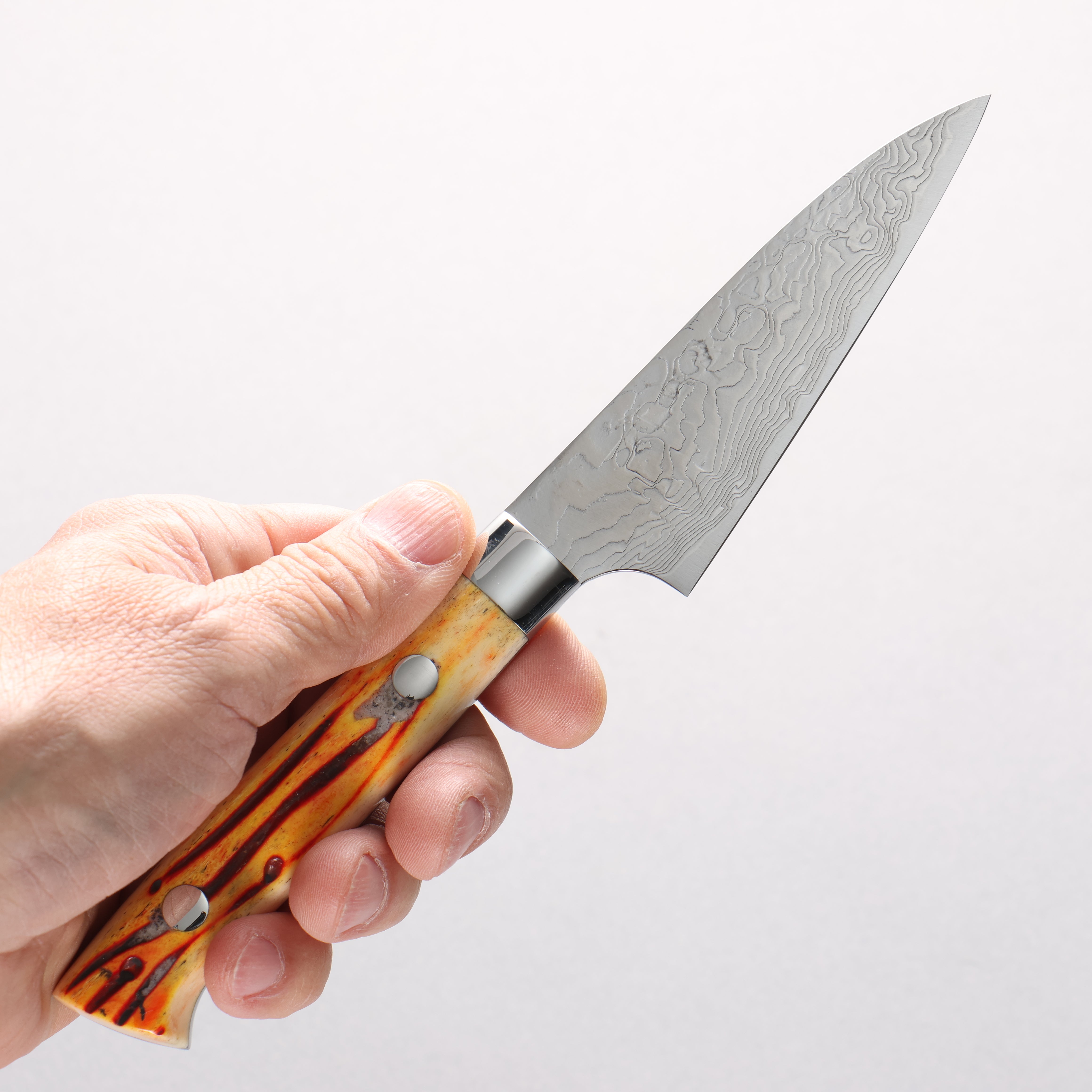 Takeshi Saji SG2 Diamond Finish Damascus Petty-Utility 90mm Orange Cow Bone Handle - Seisuke Knife