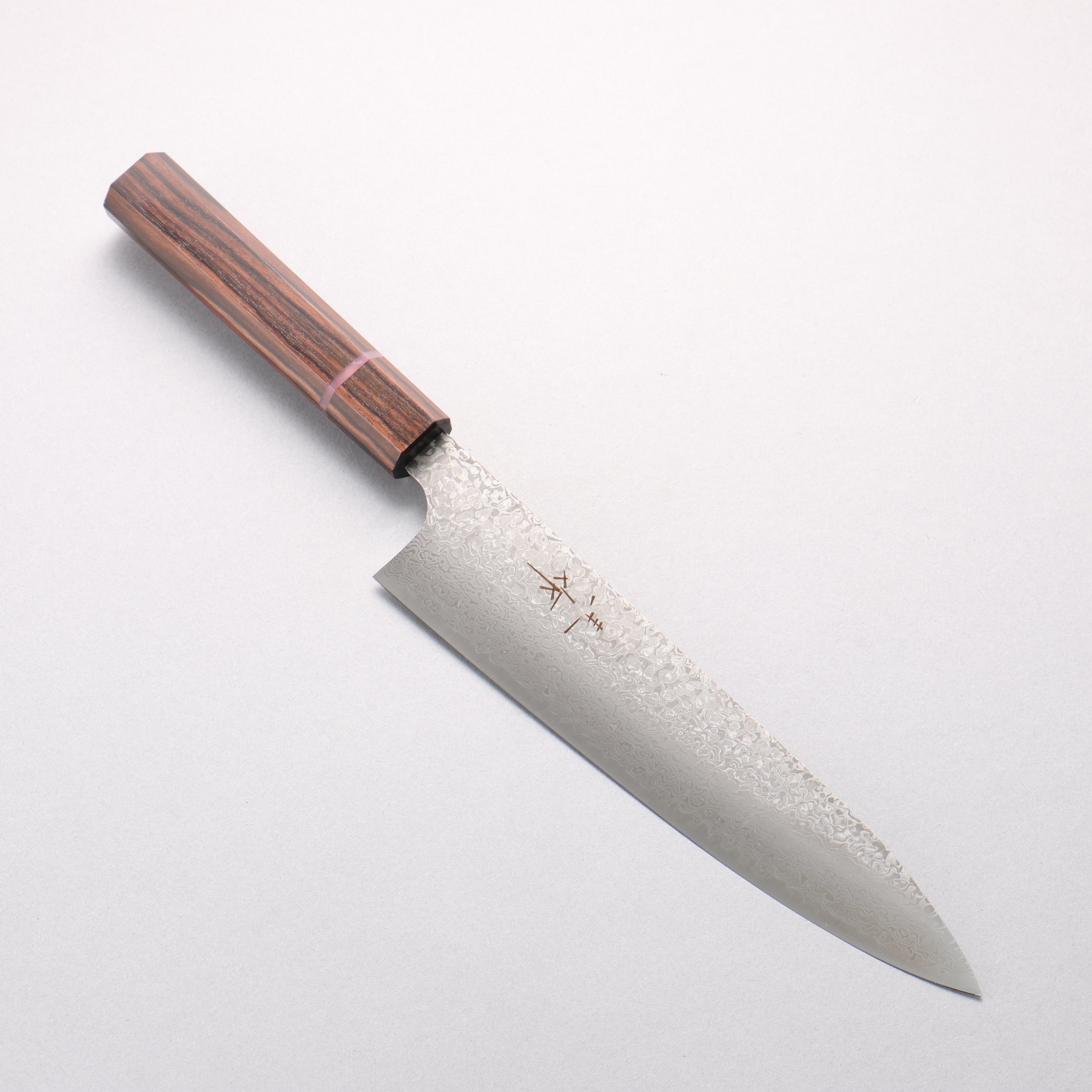 Kei Kobayashi SG2 Damascus Gyuto 210mm Striped Ebony Wood & Pink Ring Handle - Seisuke Knife