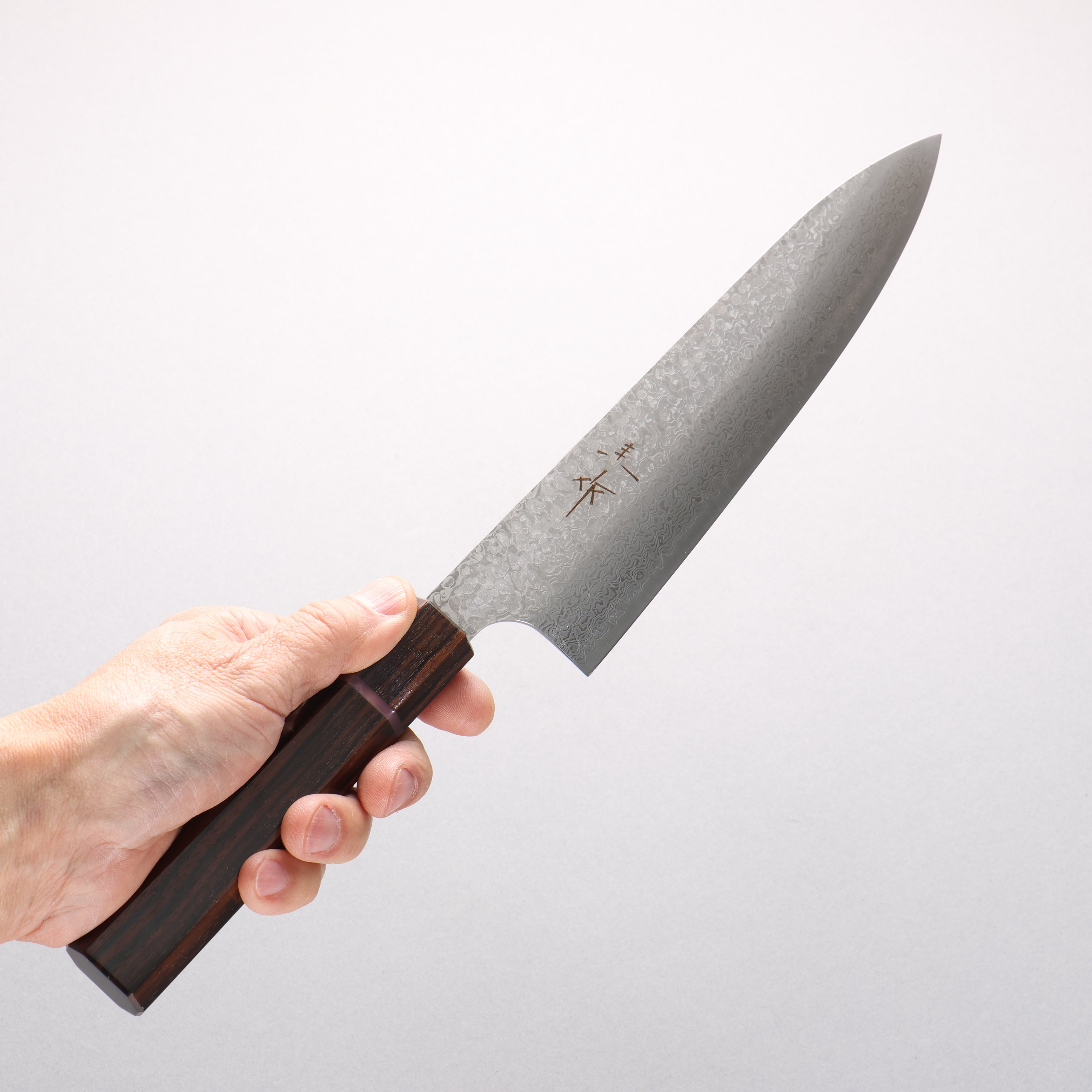 Kei Kobayashi SG2 Damascus Gyuto 210mm Striped Ebony Wood & Pink Ring Handle - Seisuke Knife