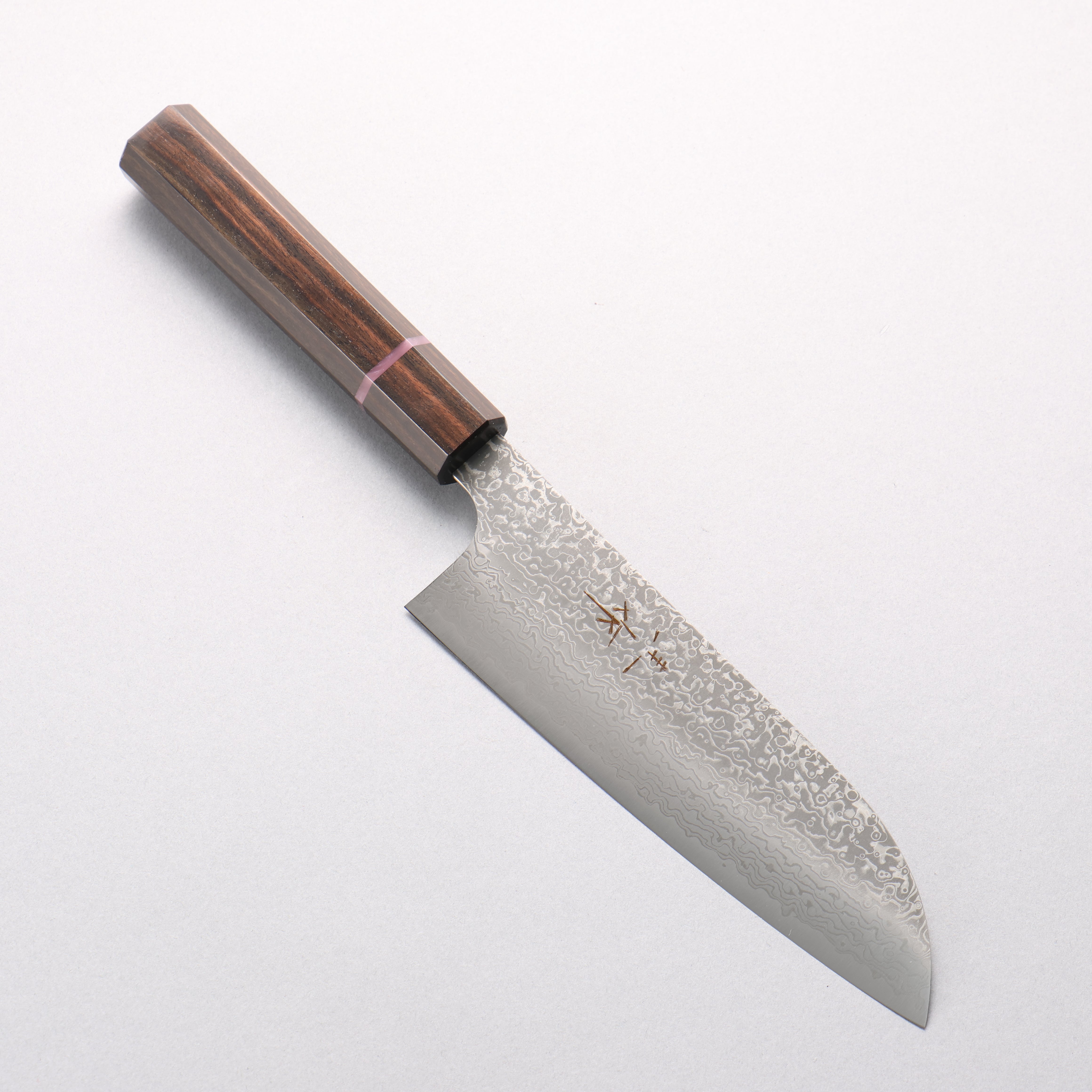 Kei Kobayashi SG2 Damascus Santoku 170mm Striped Ebony Wood & Pink Ring Handle - Seisuke Knife