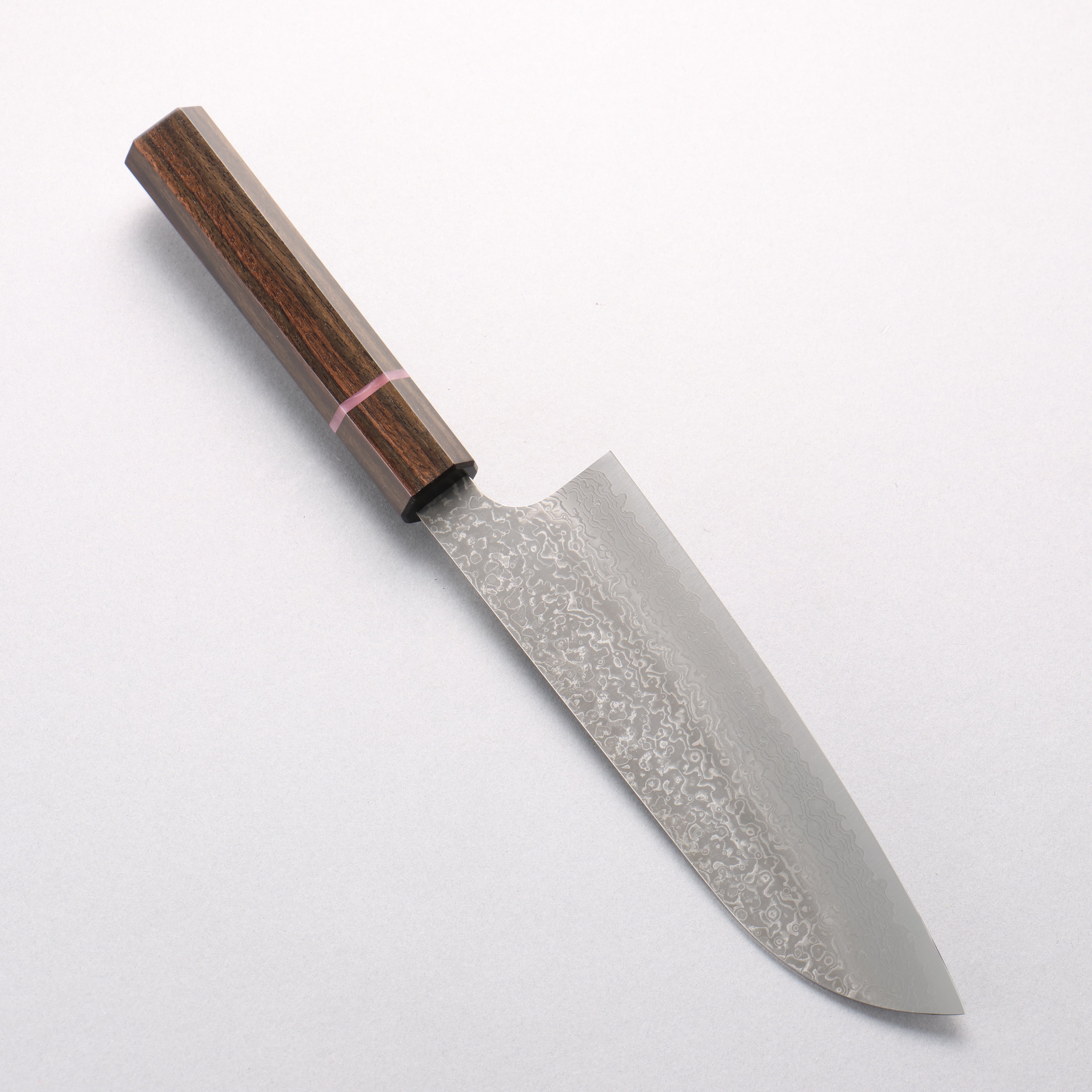 Kei Kobayashi SG2 Damascus Santoku 170mm Striped Ebony Wood & Pink Ring Handle - Seisuke Knife