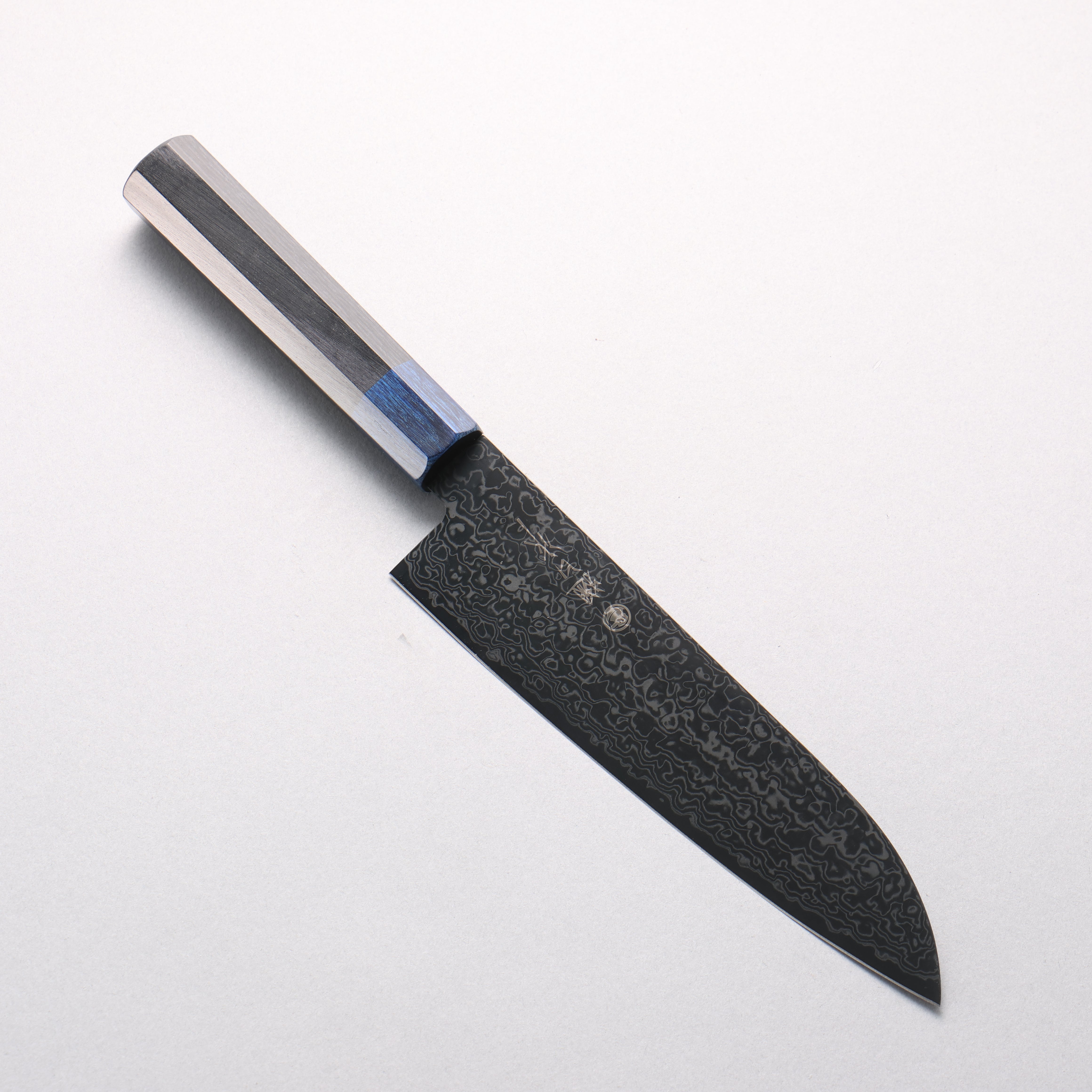 Higuchi SG2 Black Damascus Santoku 180mm Black & Navy Pakkawood Handle - Seisuke Knife