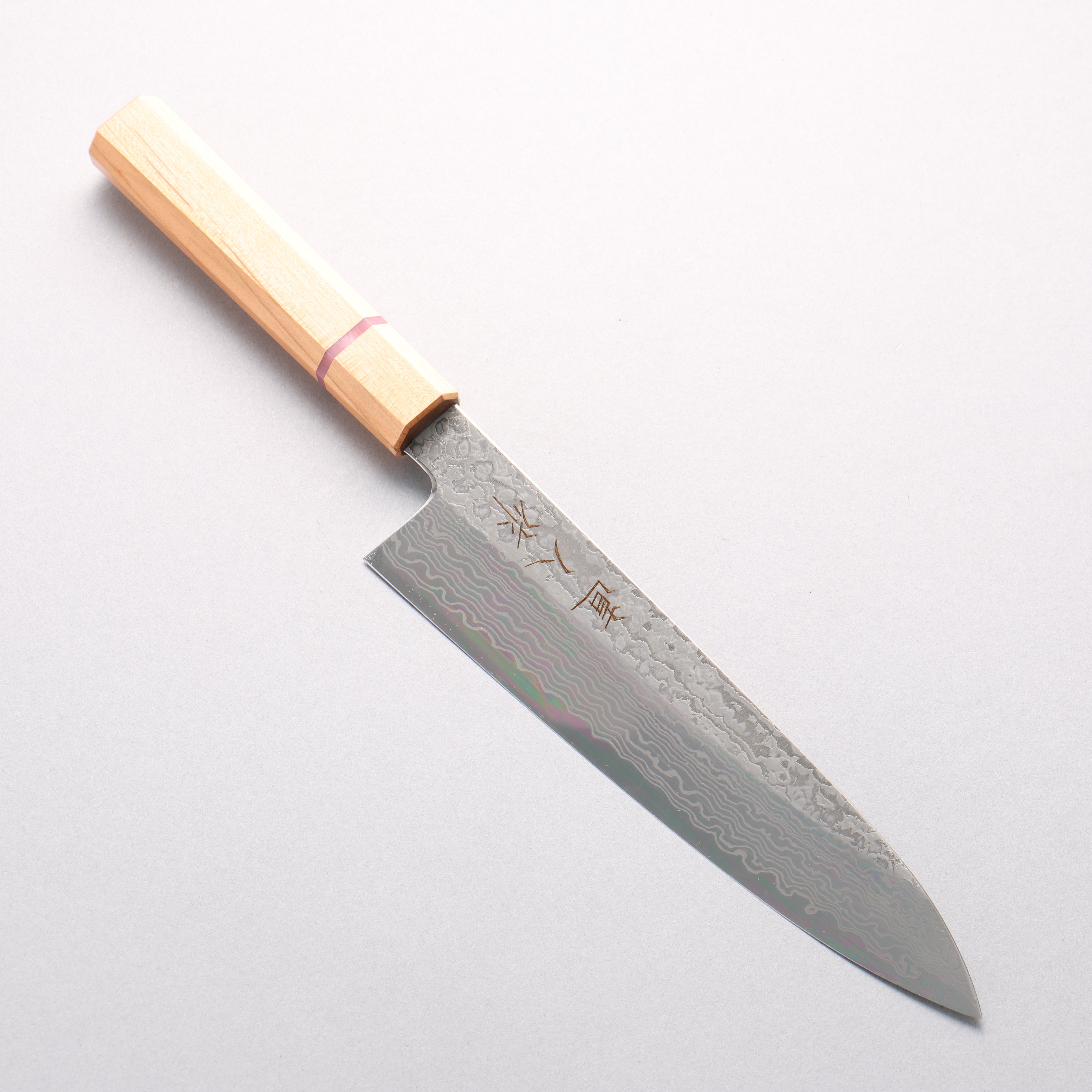 Naohito Myojin SG2 Damascus Nashiji Gyuto 210mm Cherry Wood & Pink Ring Handle - Seisuke Knife