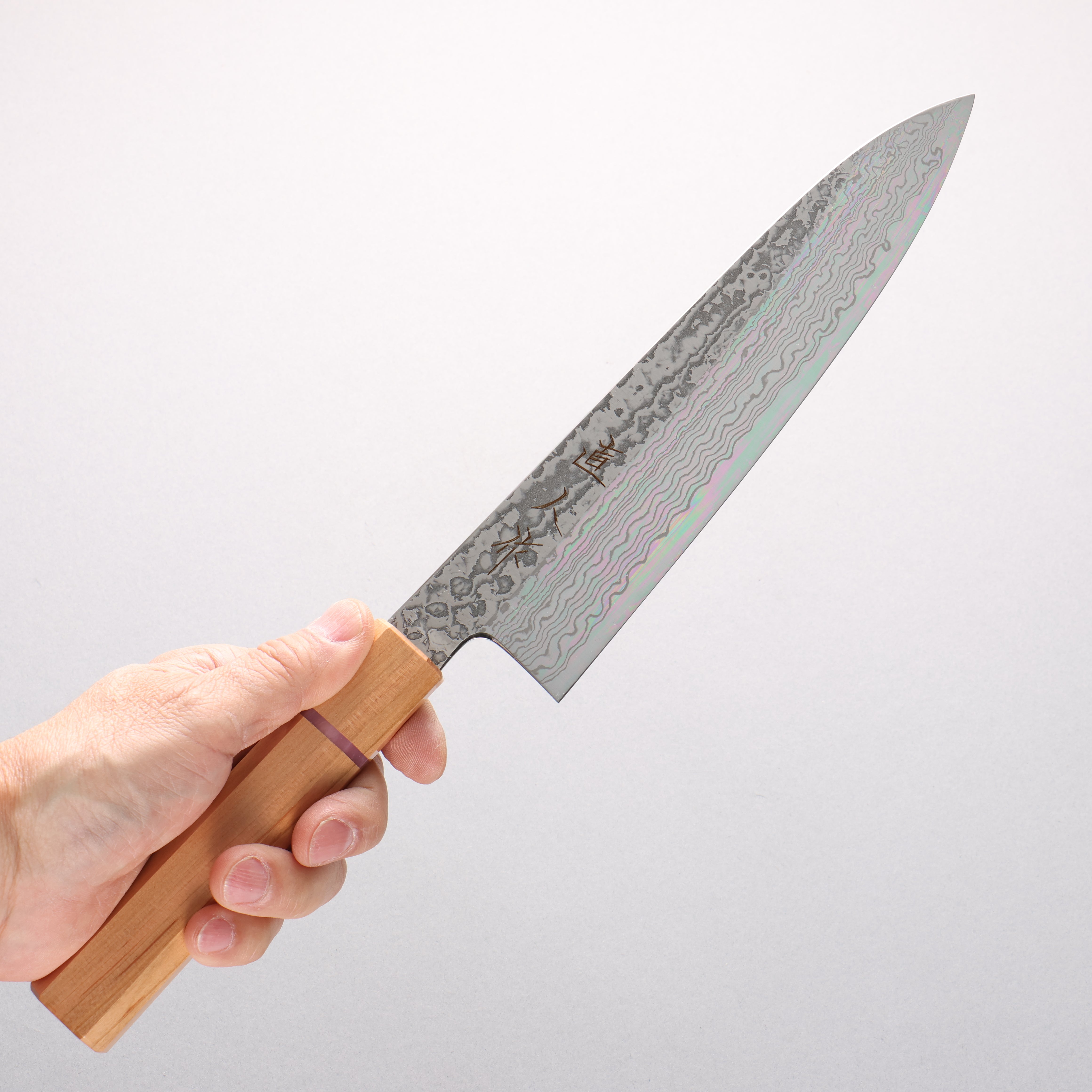 Naohito Myojin SG2 Damascus Nashiji Gyuto 210mm Cherry Wood & Pink Ring Handle - Seisuke Knife